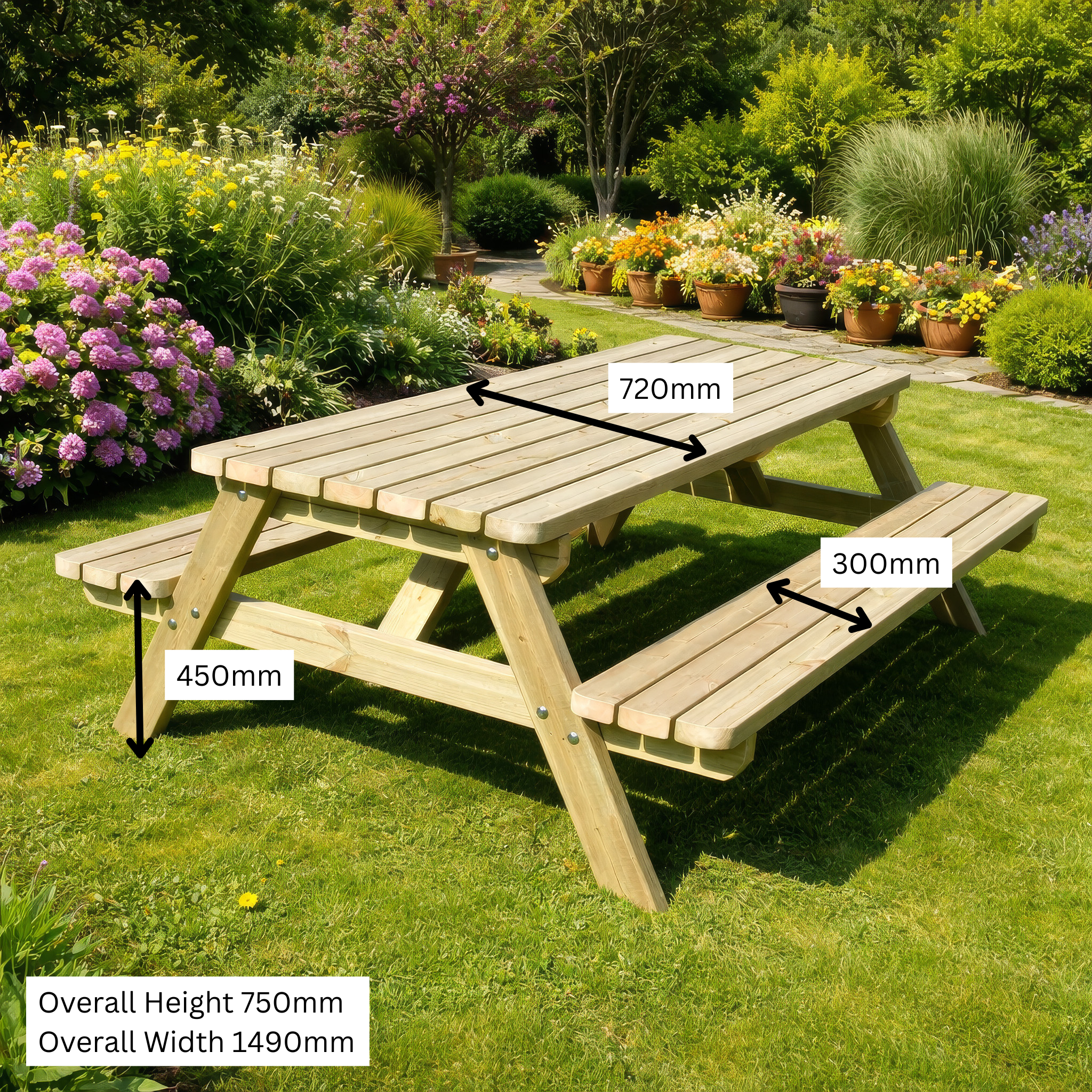 Oakham A-Frame Picnic Table - Light Green - 5ft Width x 4ft Length