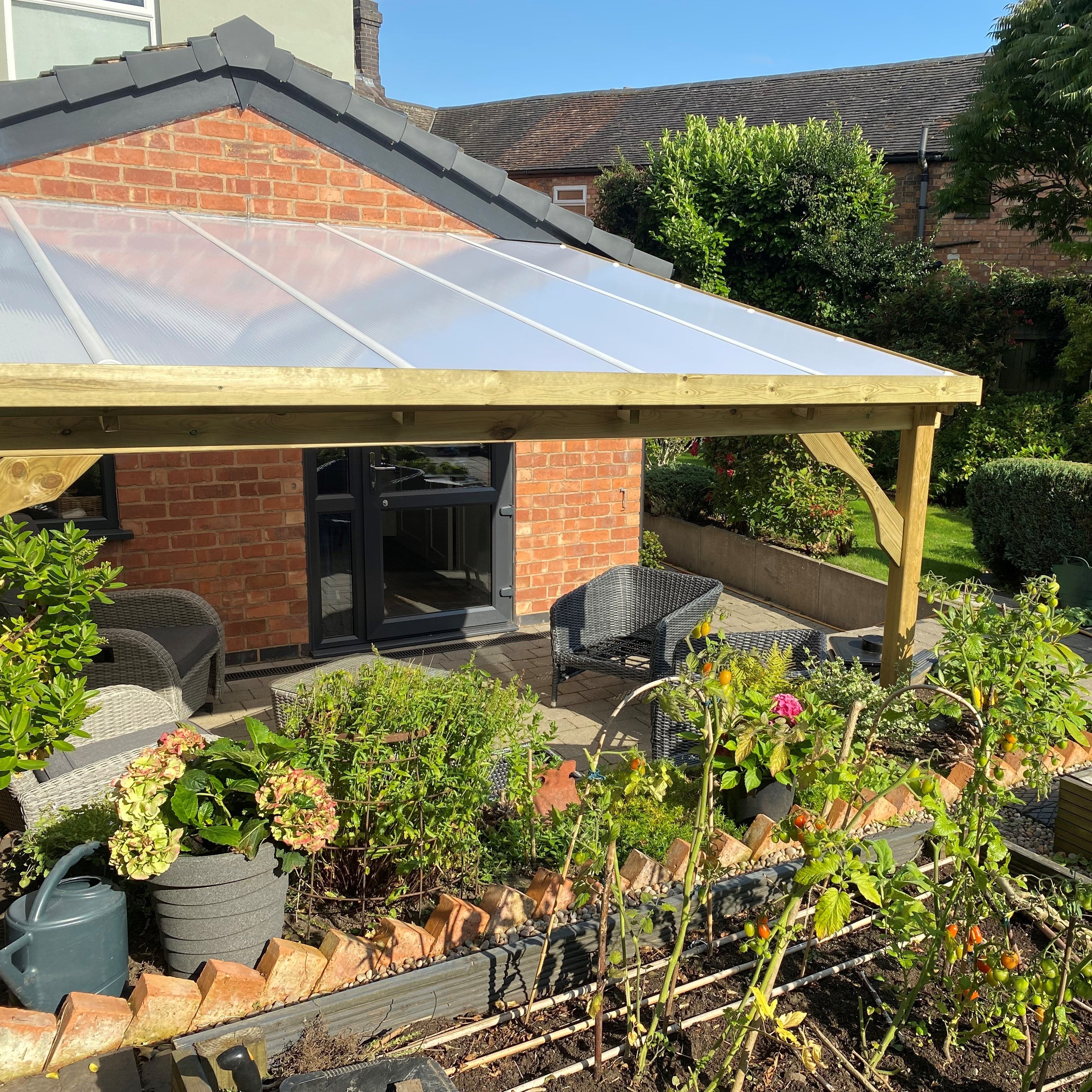 Wall Mounted Polycarbonate Roof Gazebo - Light Green - 2.5m Depth x 2.9m Width