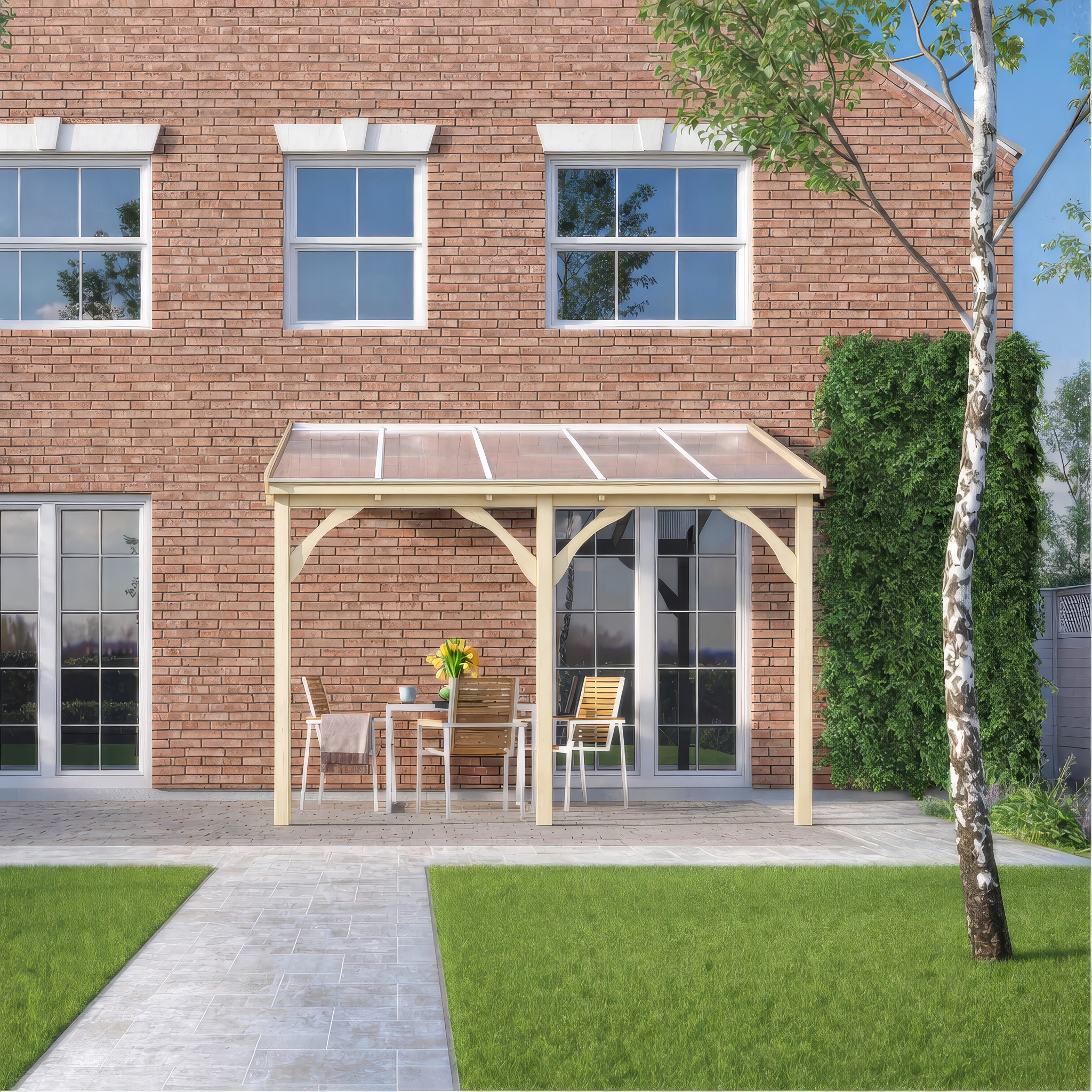 Wall Mounted Polycarbonate Roof Gazebo - Light Green - 2m Depth x 5.06m Width