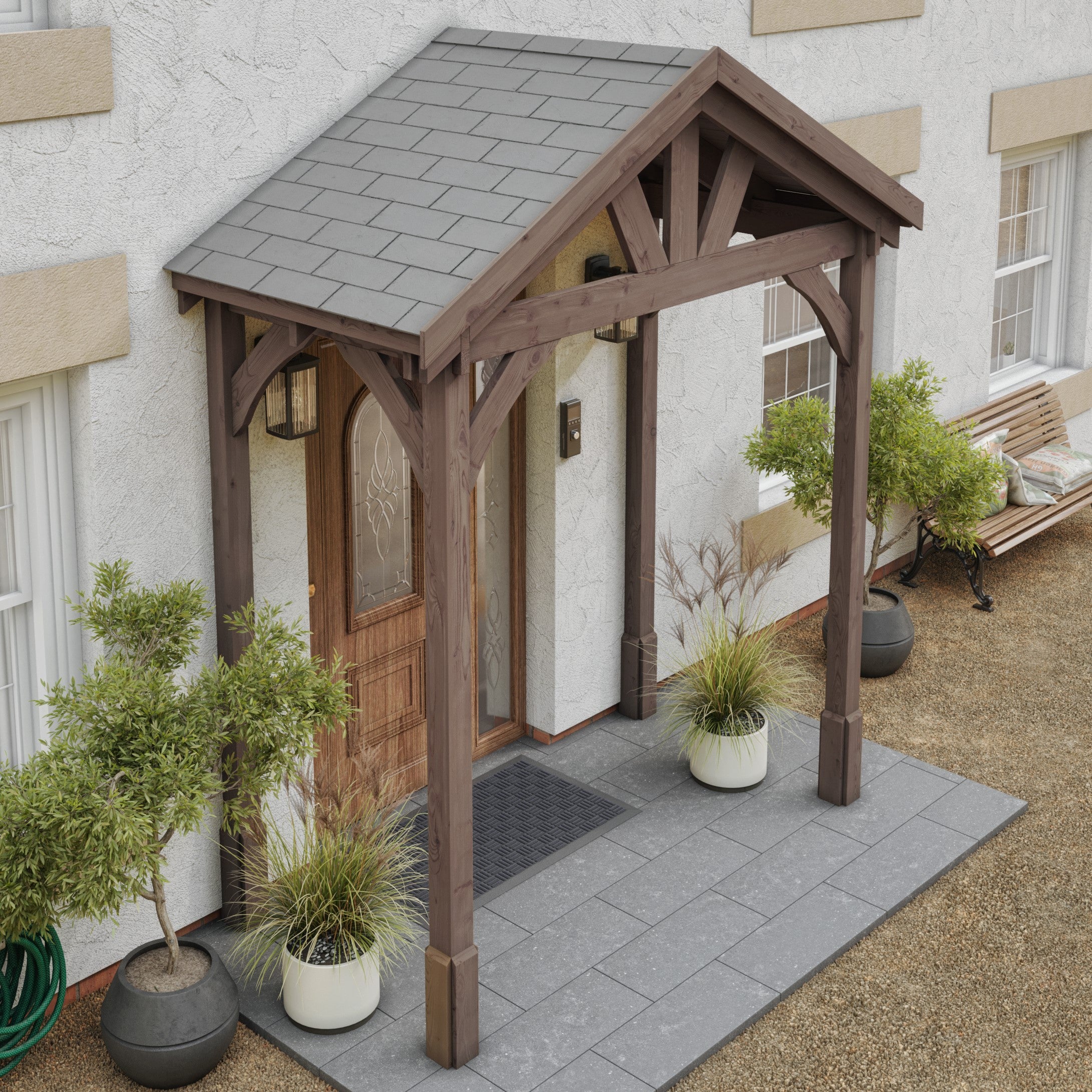 Felt Shingle Roof Porch - Rustic Brown - 1.22m Depth x 2.4m Width