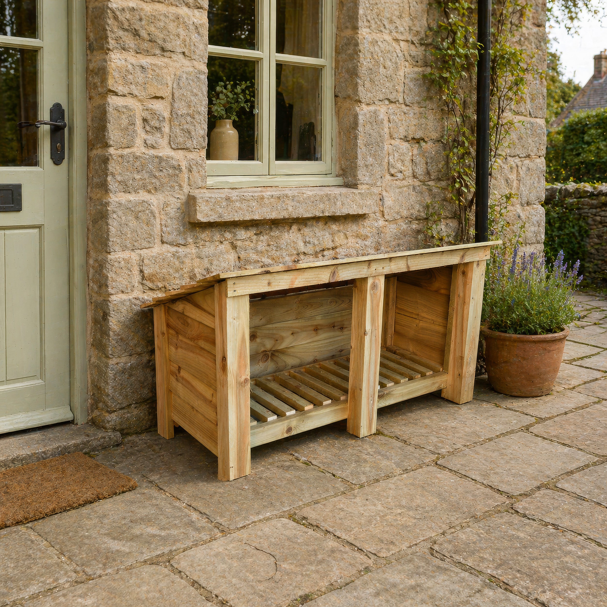 Langham Major Log Store - Light Green - Solid Panels
