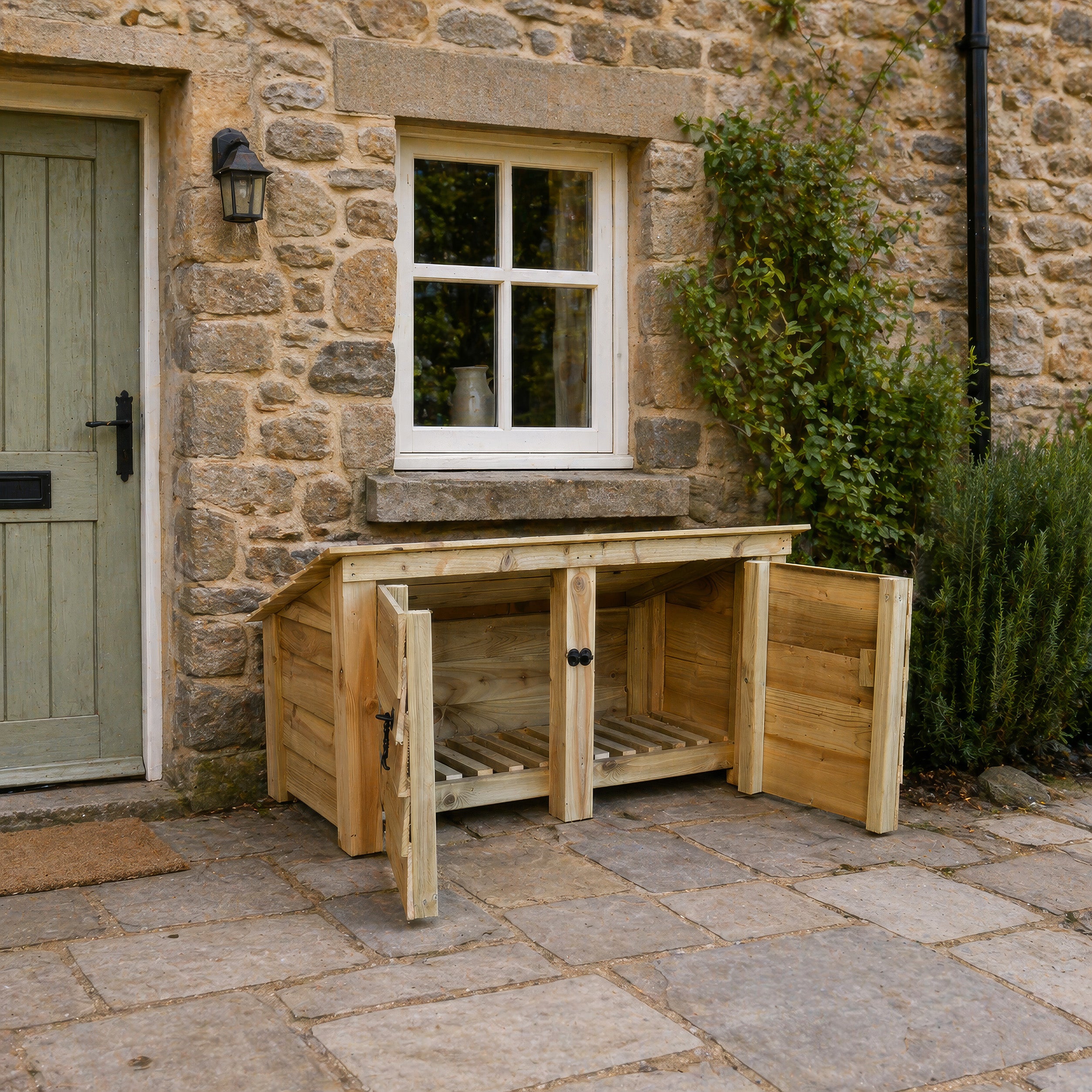 Langham Major Log Store - Light Green - Solid Panels