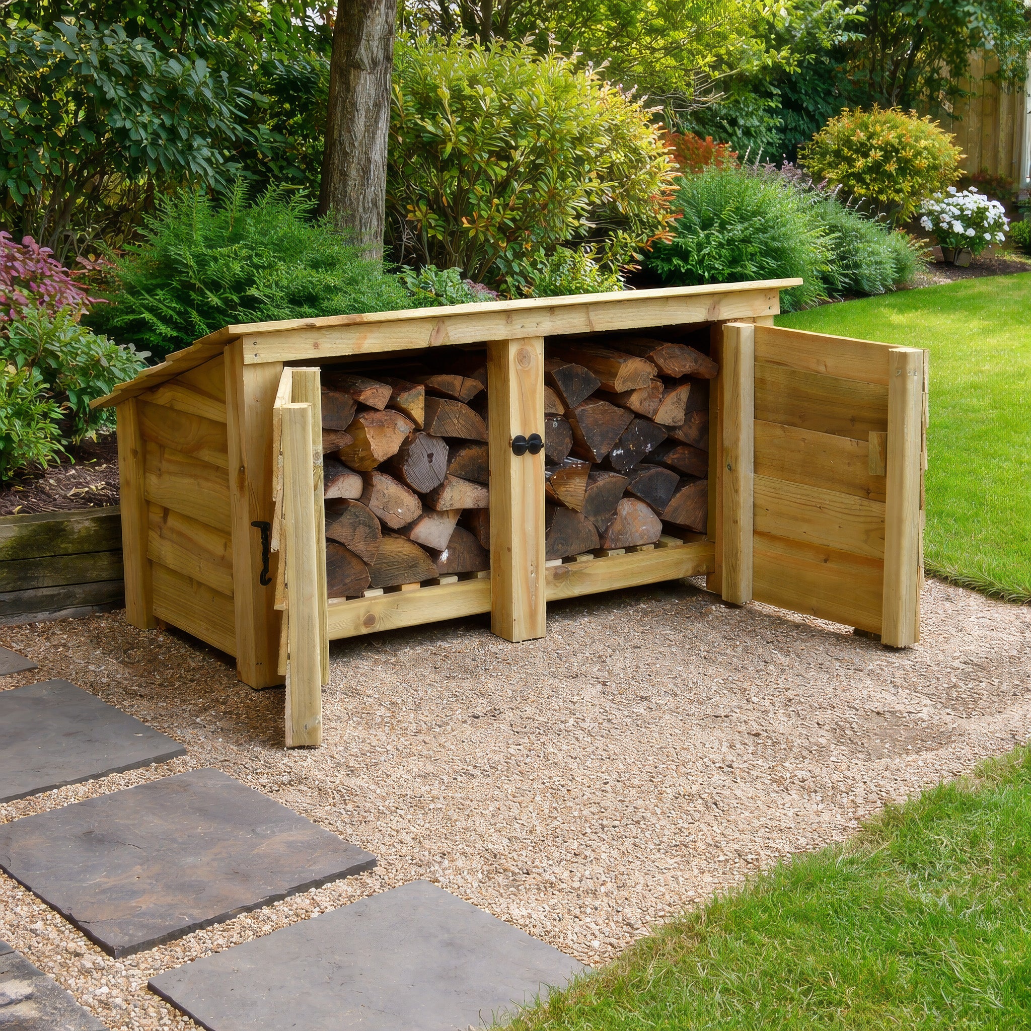 Langham Major Log Store - Light Green - Solid Panels