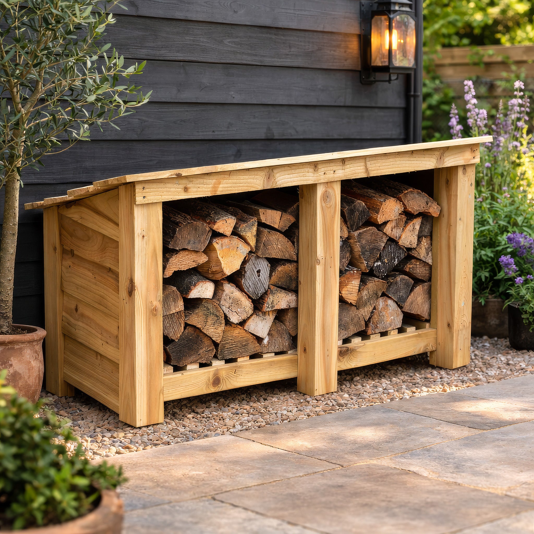 Langham Major Log Store - Light Green - Solid Panels