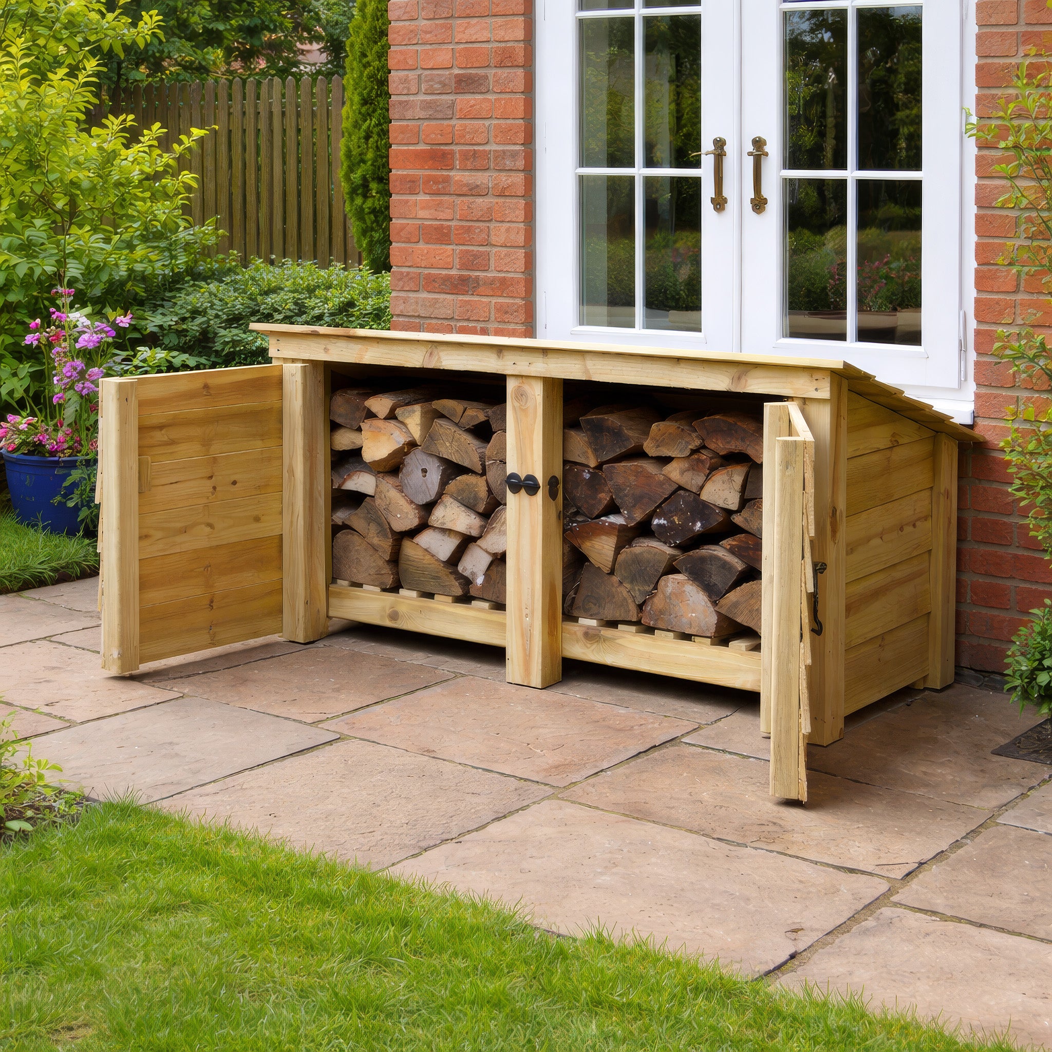 Langham Major Log Store - Light Green - Solid Panels