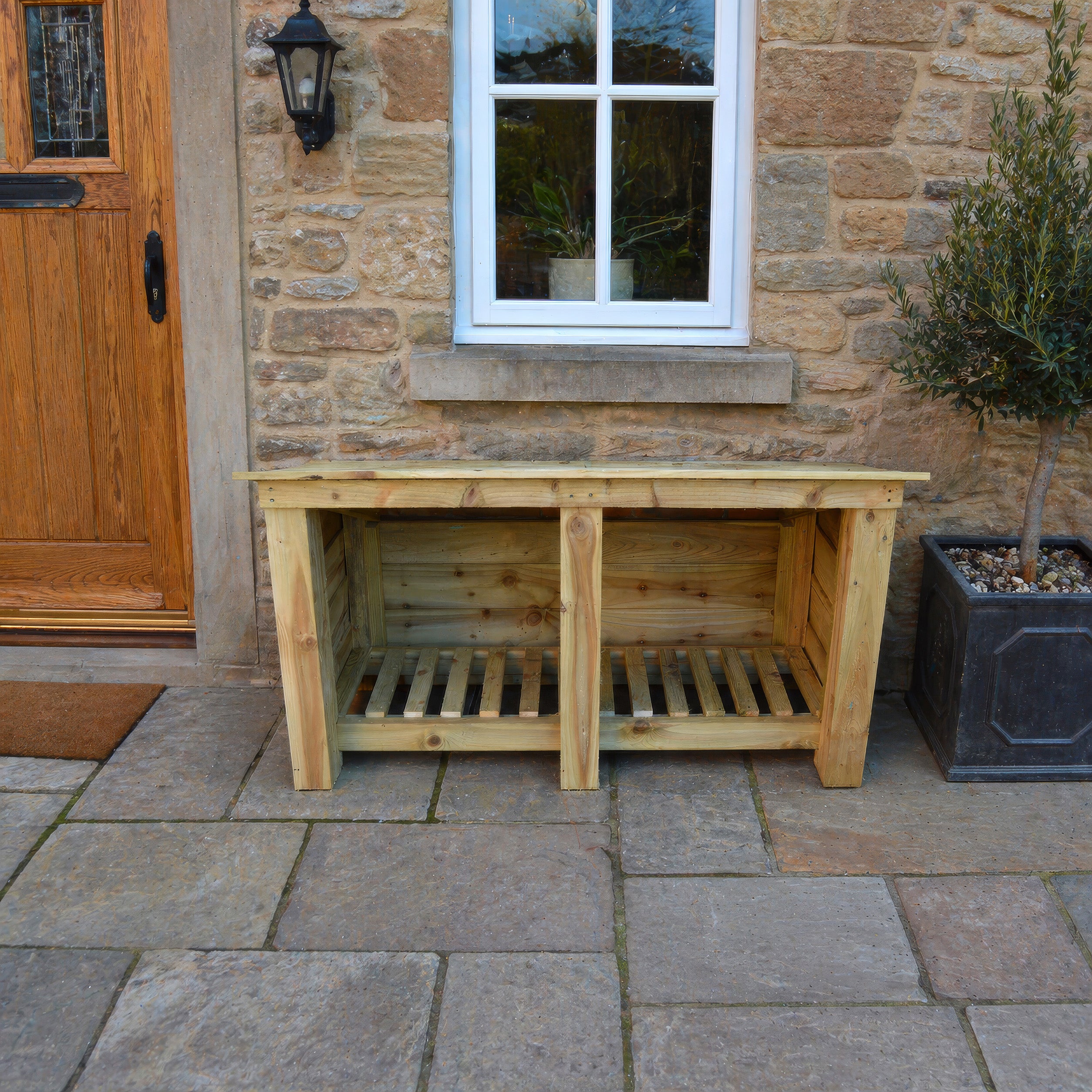 Langham Major Log Store - Light Green - Solid Panels