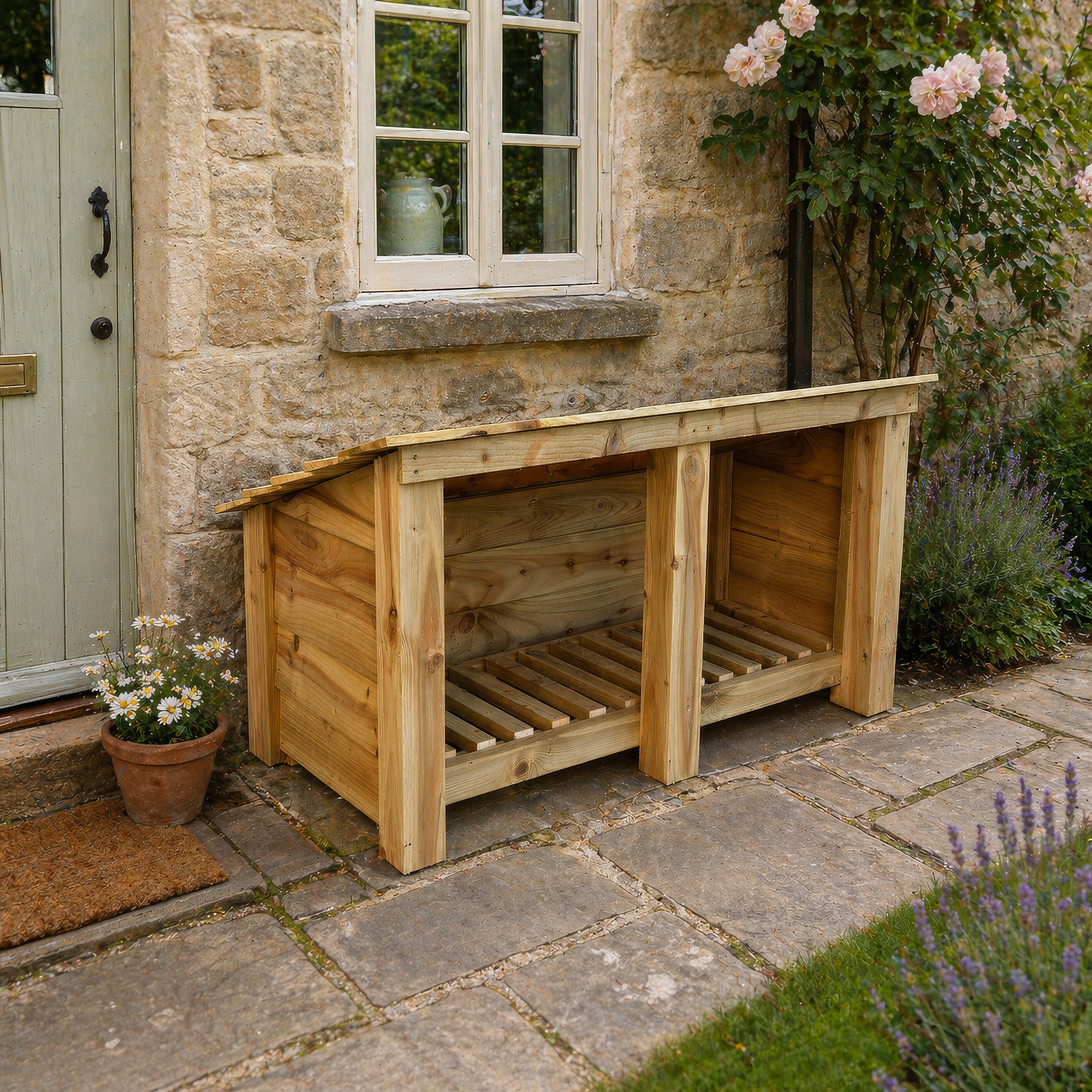 Langham Major Log Store - Light Green - Solid Panels
