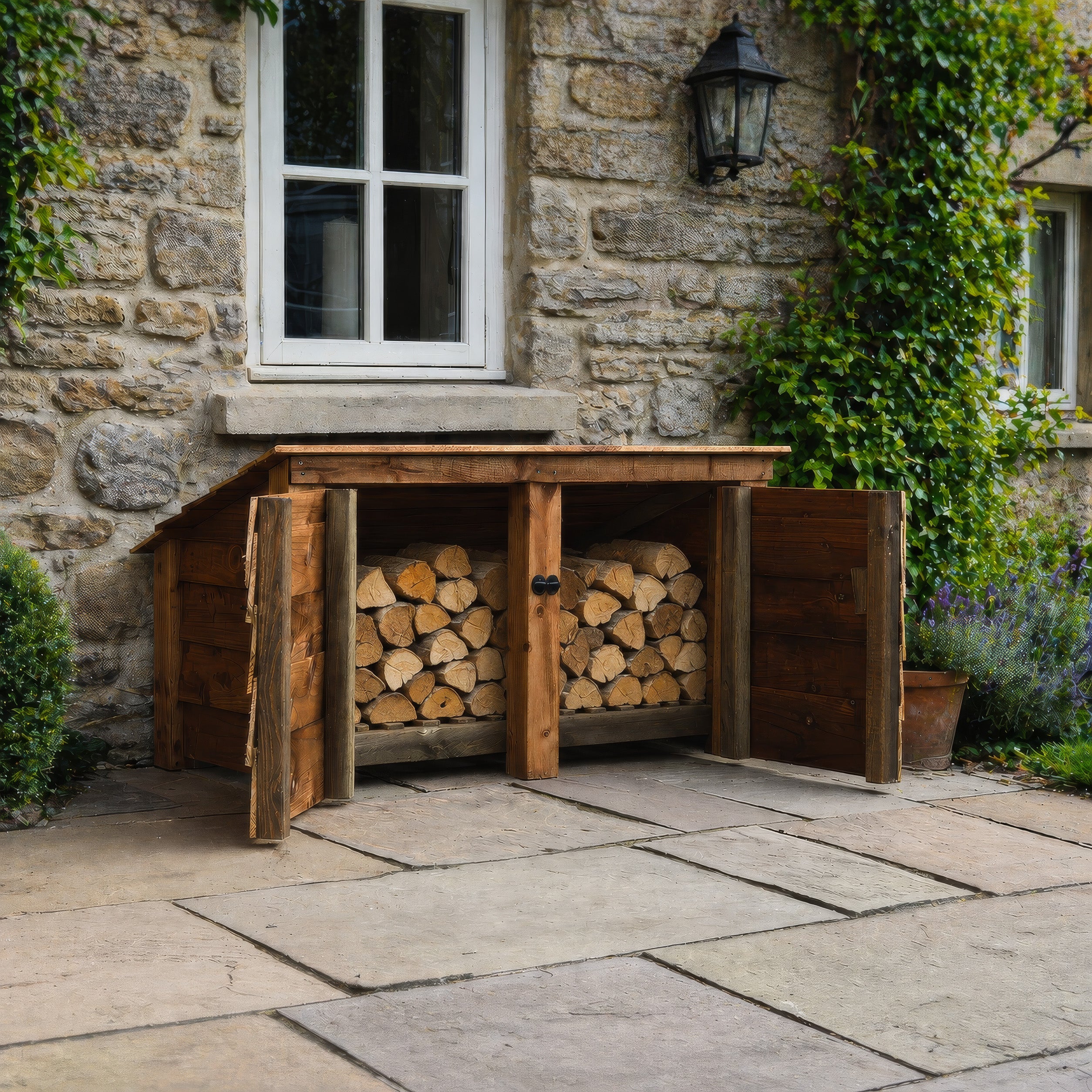Langham Major Log Store - Rustic Brown - Solid Panels