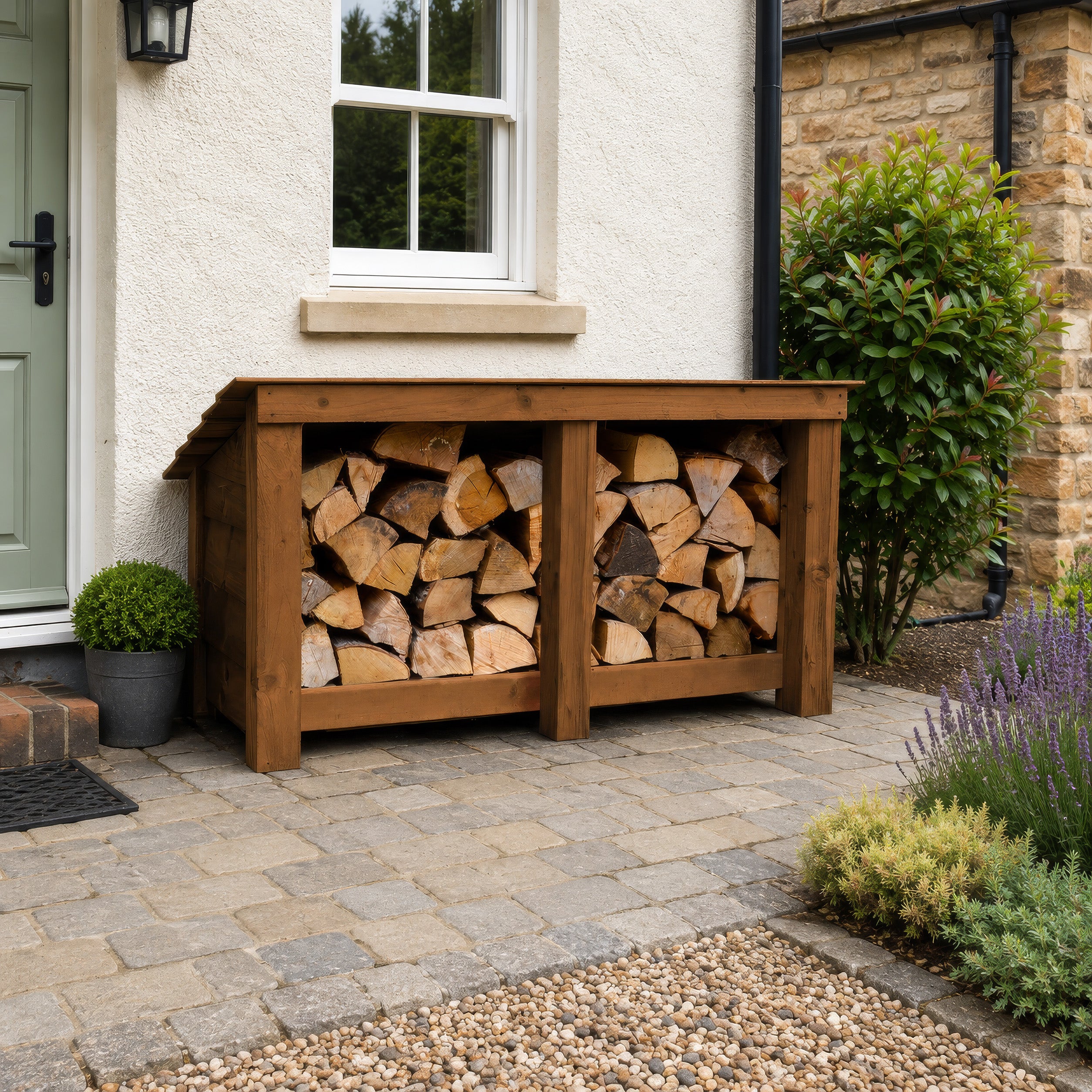 Langham Major Log Store - Rustic Brown - Solid Panels