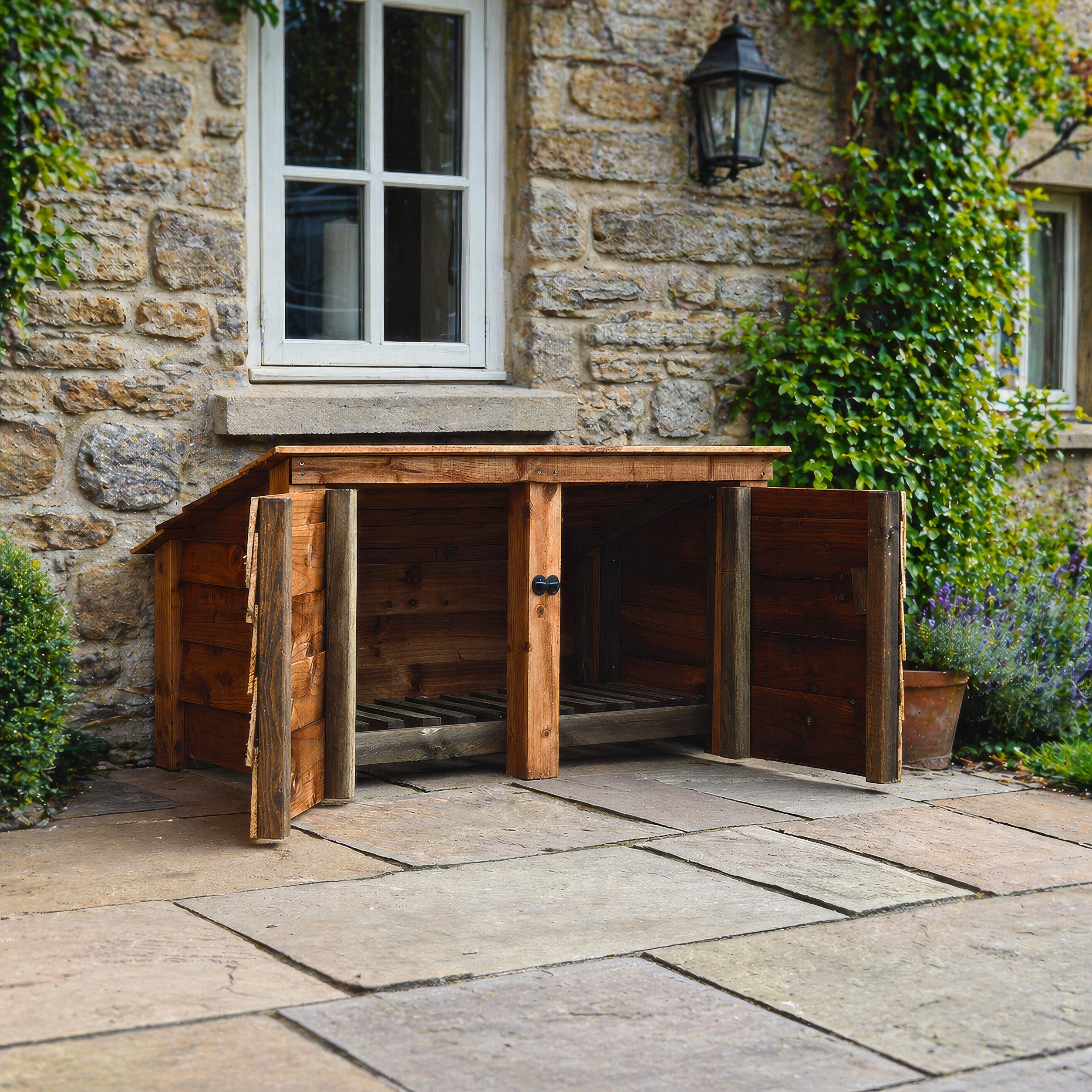 Langham Major Log Store - Rustic Brown - Solid Panels