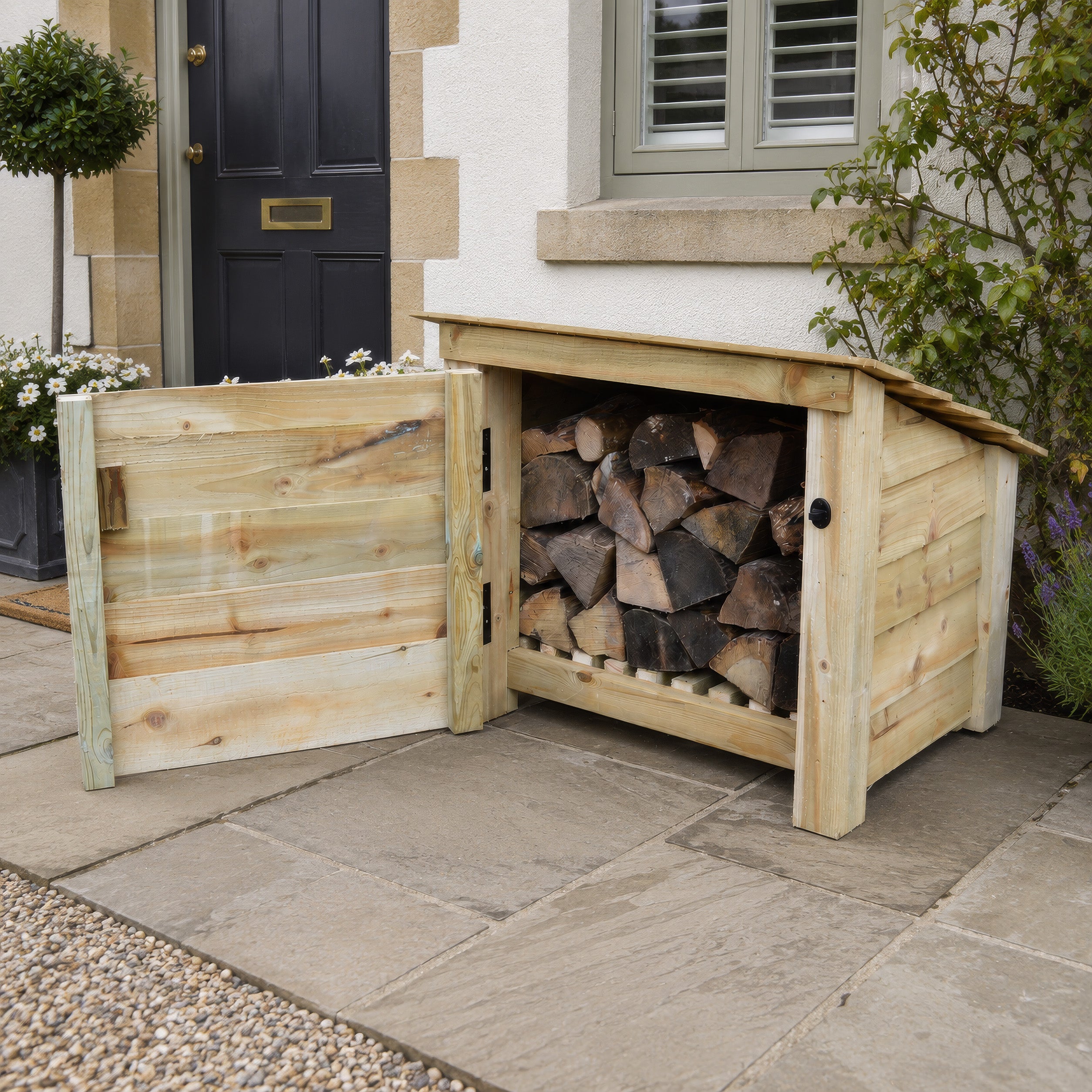 Langham Minor Log Store - Light Green - Solid Panels