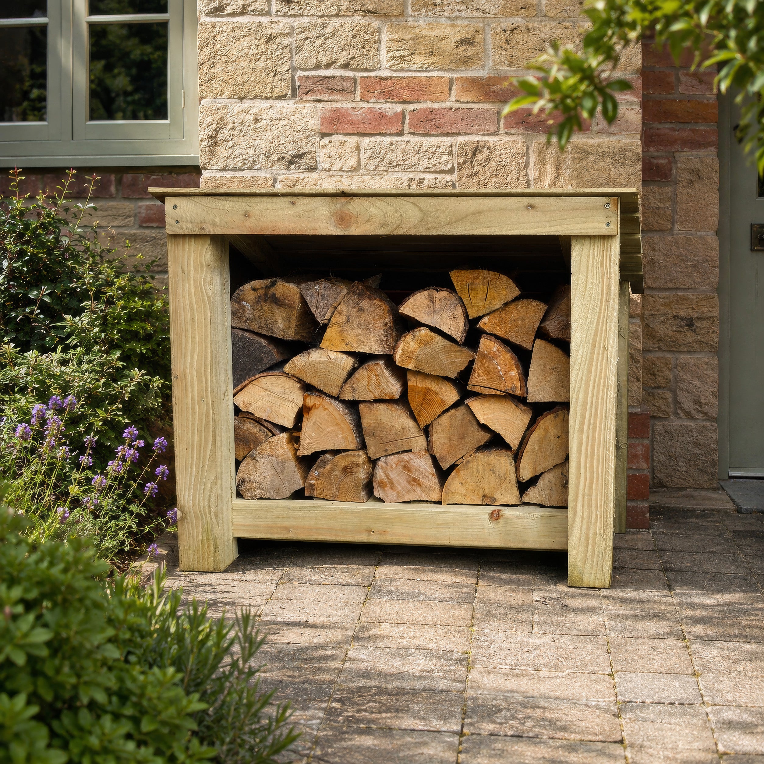 Langham Minor Log Store - Light Green - Solid Panels