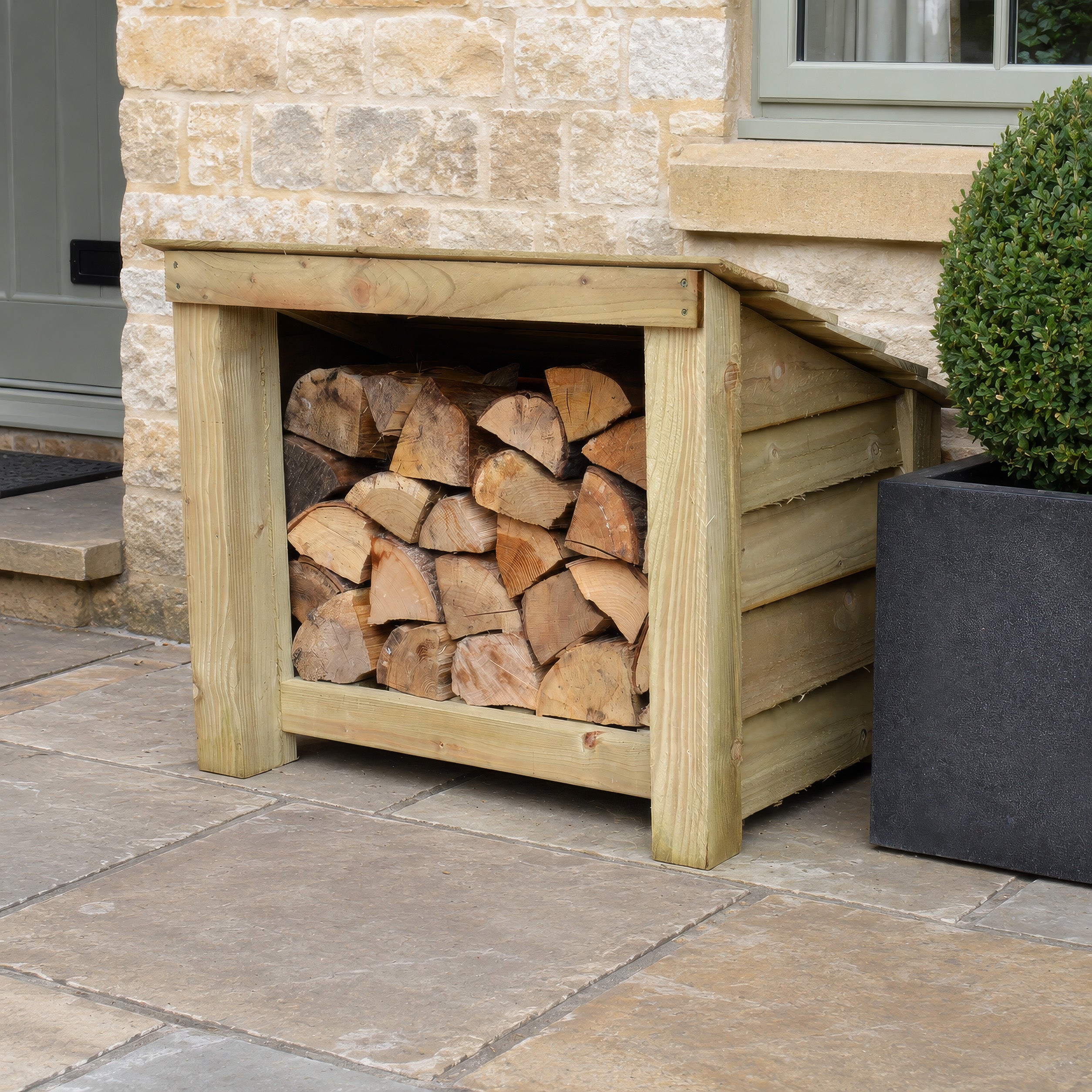 Langham Minor Log Store - Light Green - Solid Panels