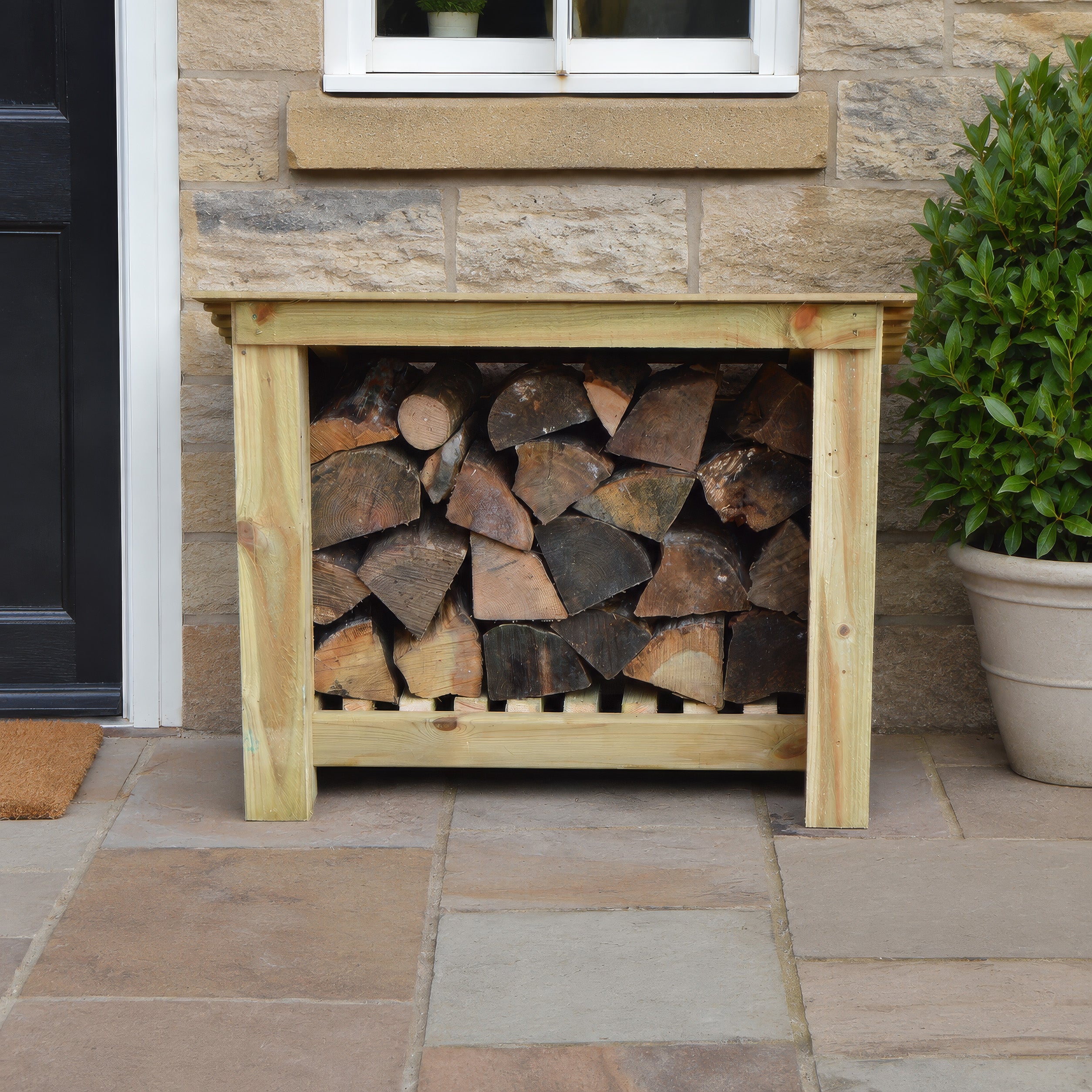 Langham Minor Log Store - Light Green - Solid Panels