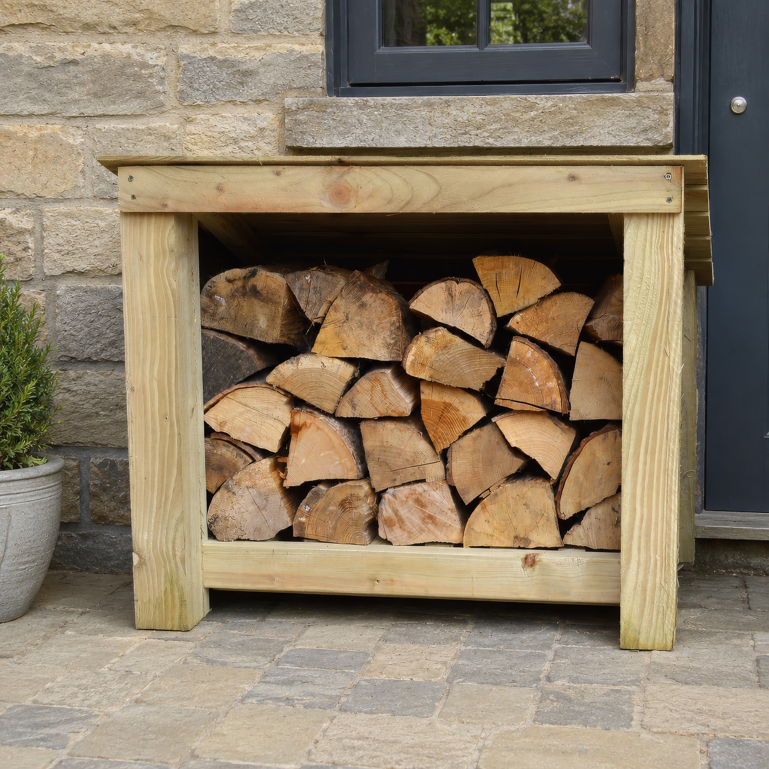 Langham Minor Log Store - Light Green - Solid Panels
