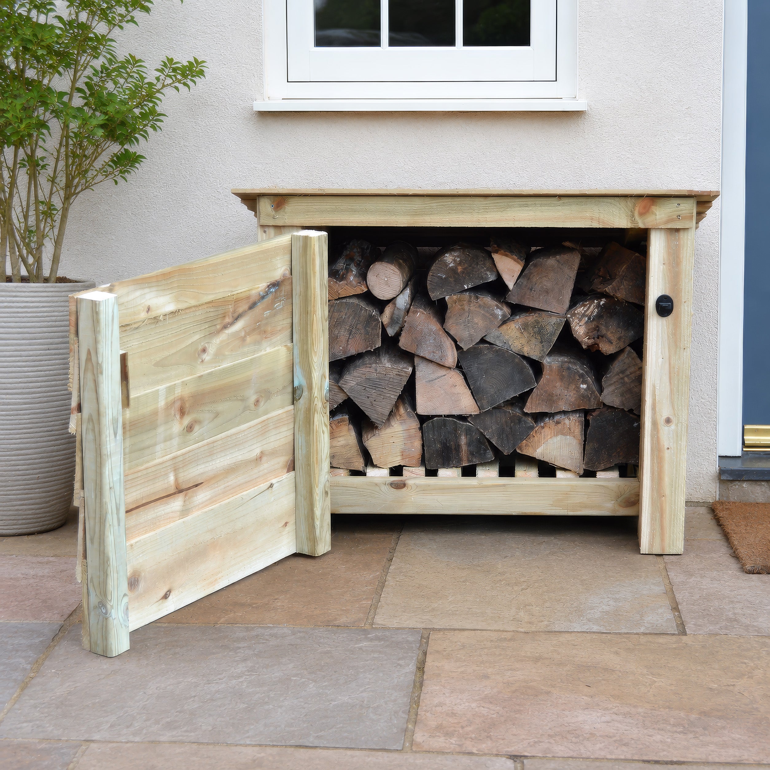 Langham Minor Log Store - Light Green - Solid Panels