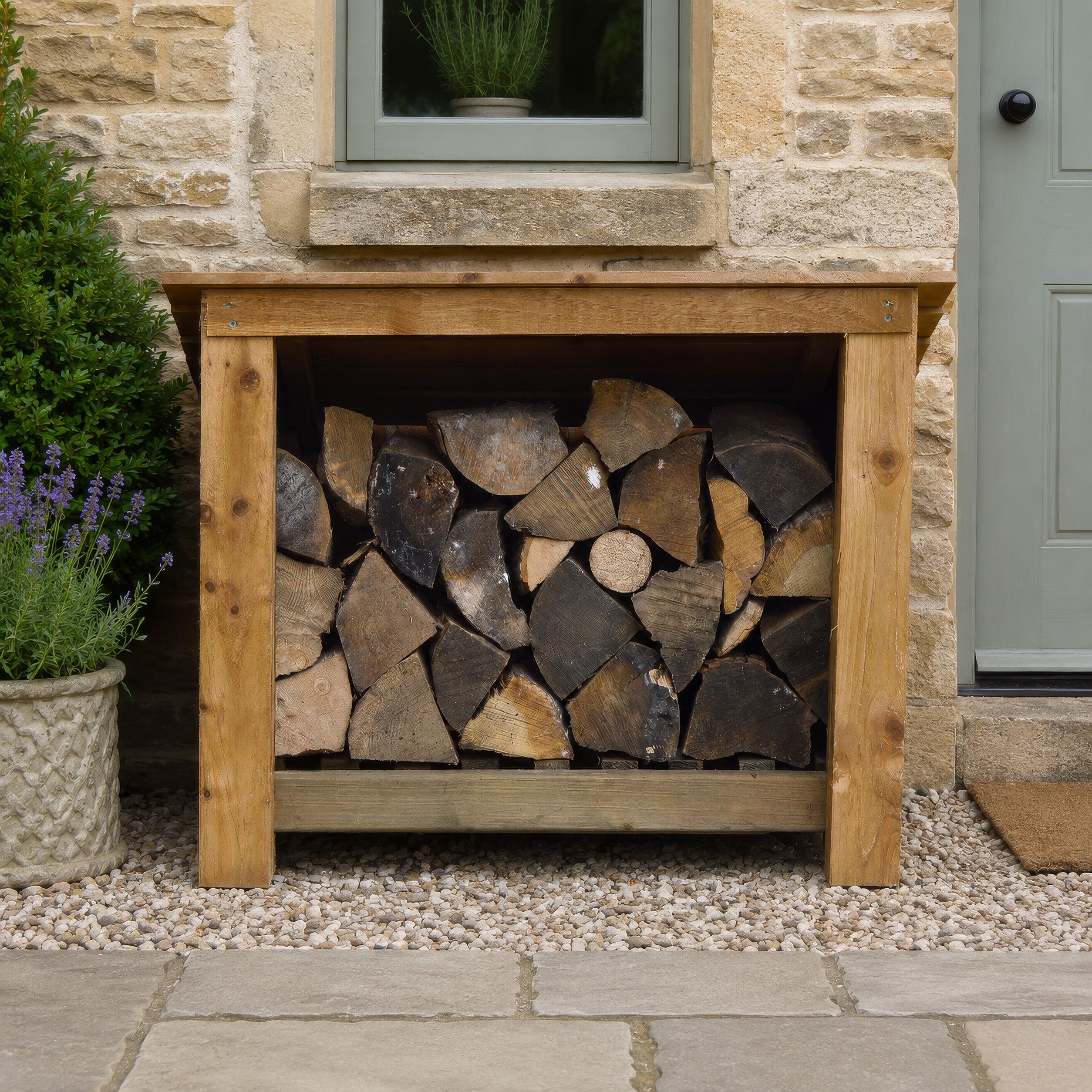 Langham Minor Log Store - Rustic Brown - Solid Panels