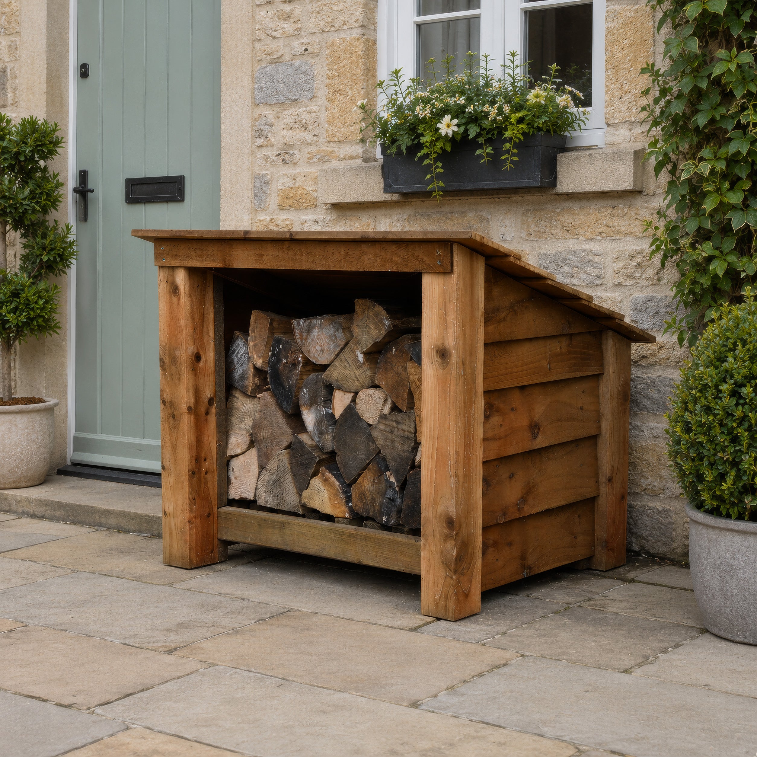 Langham Minor Log Store - Rustic Brown - Solid Panels