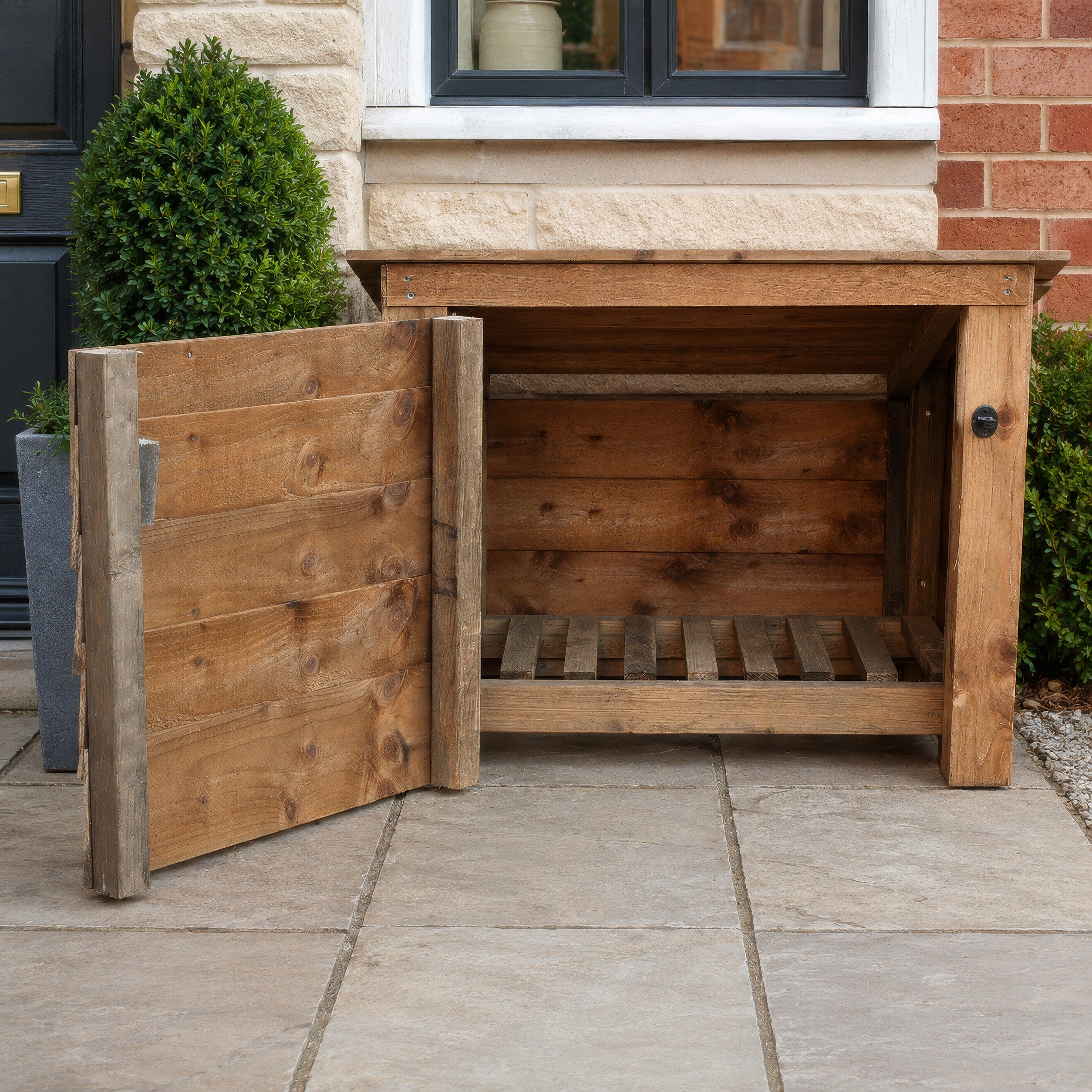 Langham Minor Log Store - Rustic Brown - Solid Panels