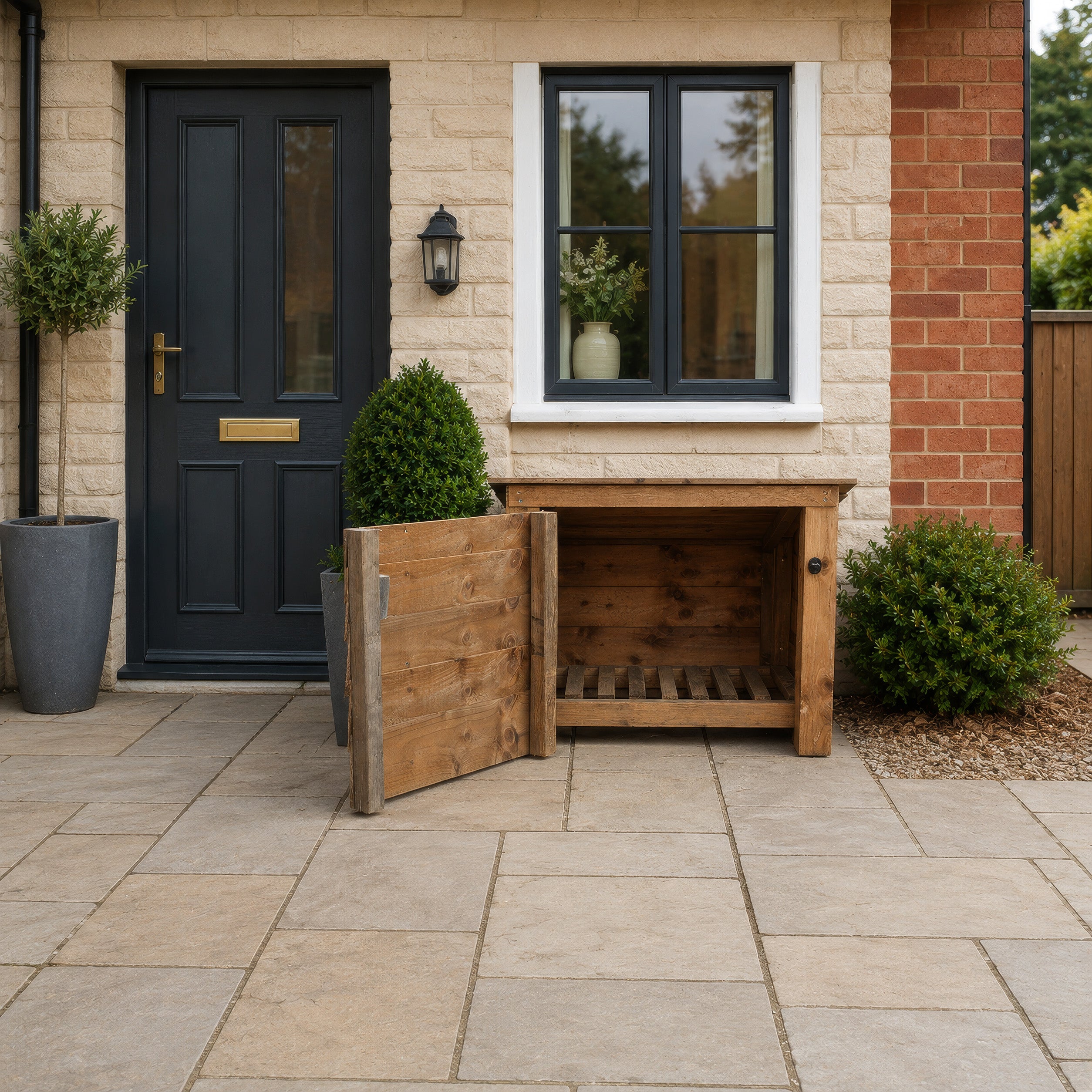 Langham Minor Log Store - Rustic Brown - Solid Panels