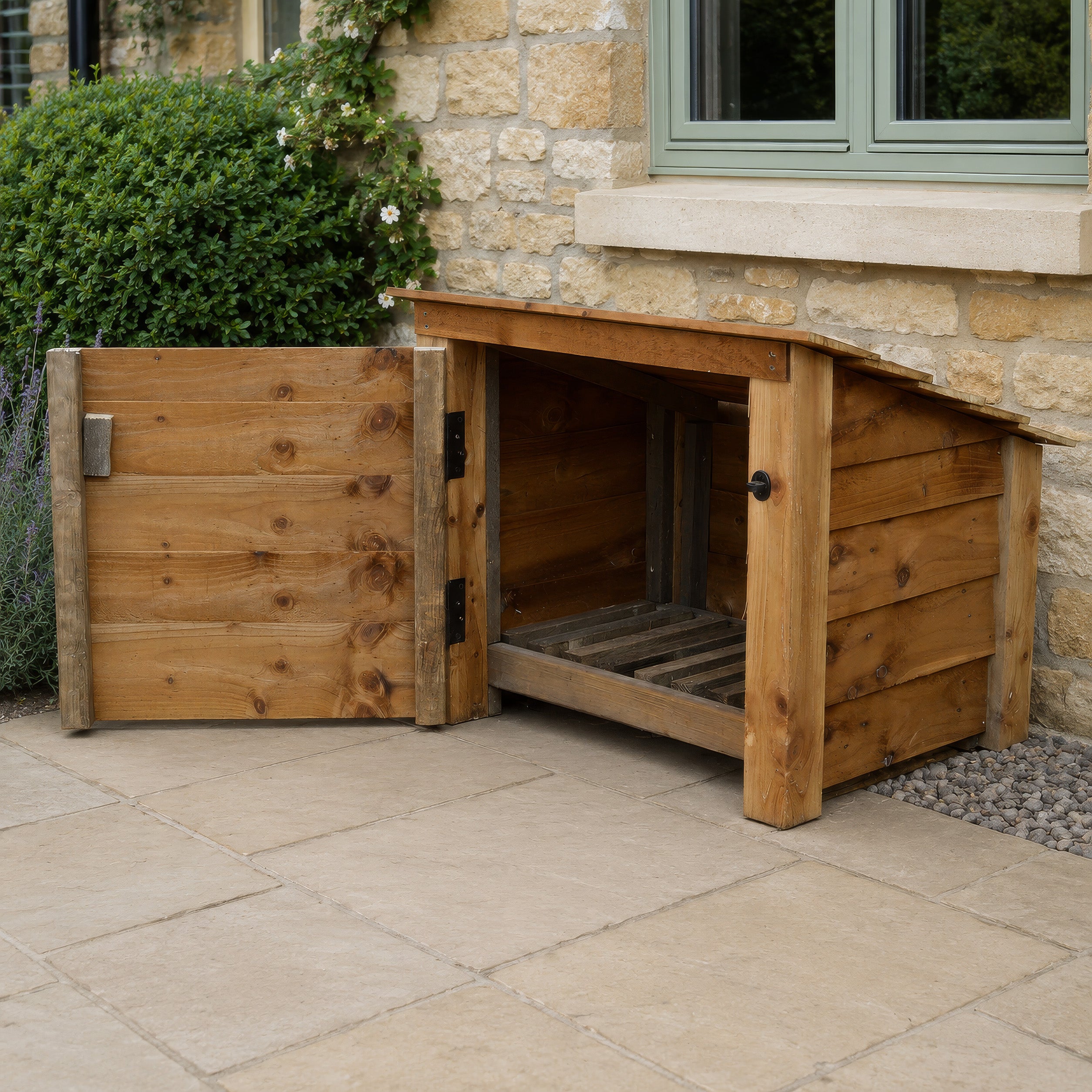 Langham Minor Log Store - Rustic Brown - Solid Panels