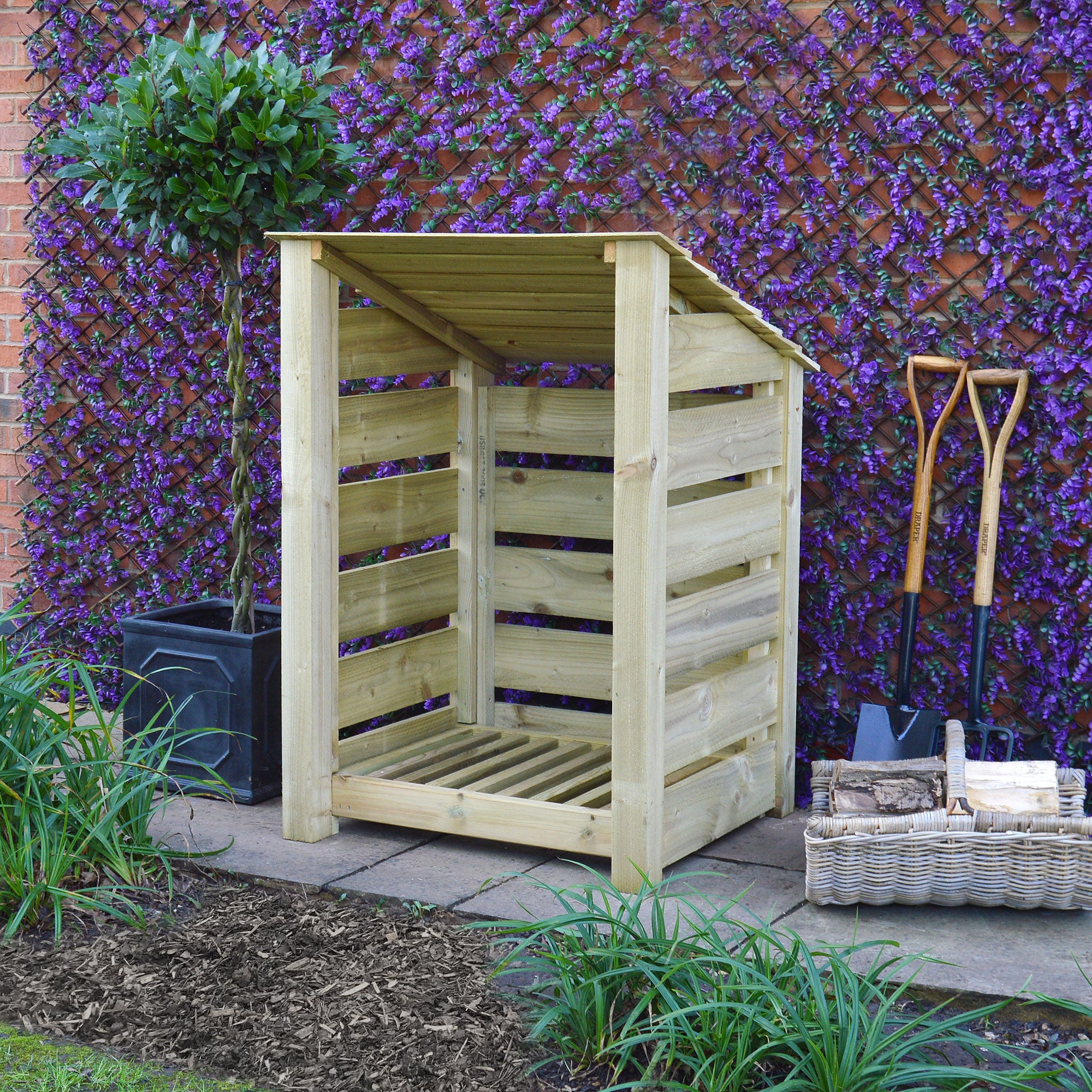 Burley Log Store - Light Green - Slatted Panels - 3ft Wide x 4ft Tall