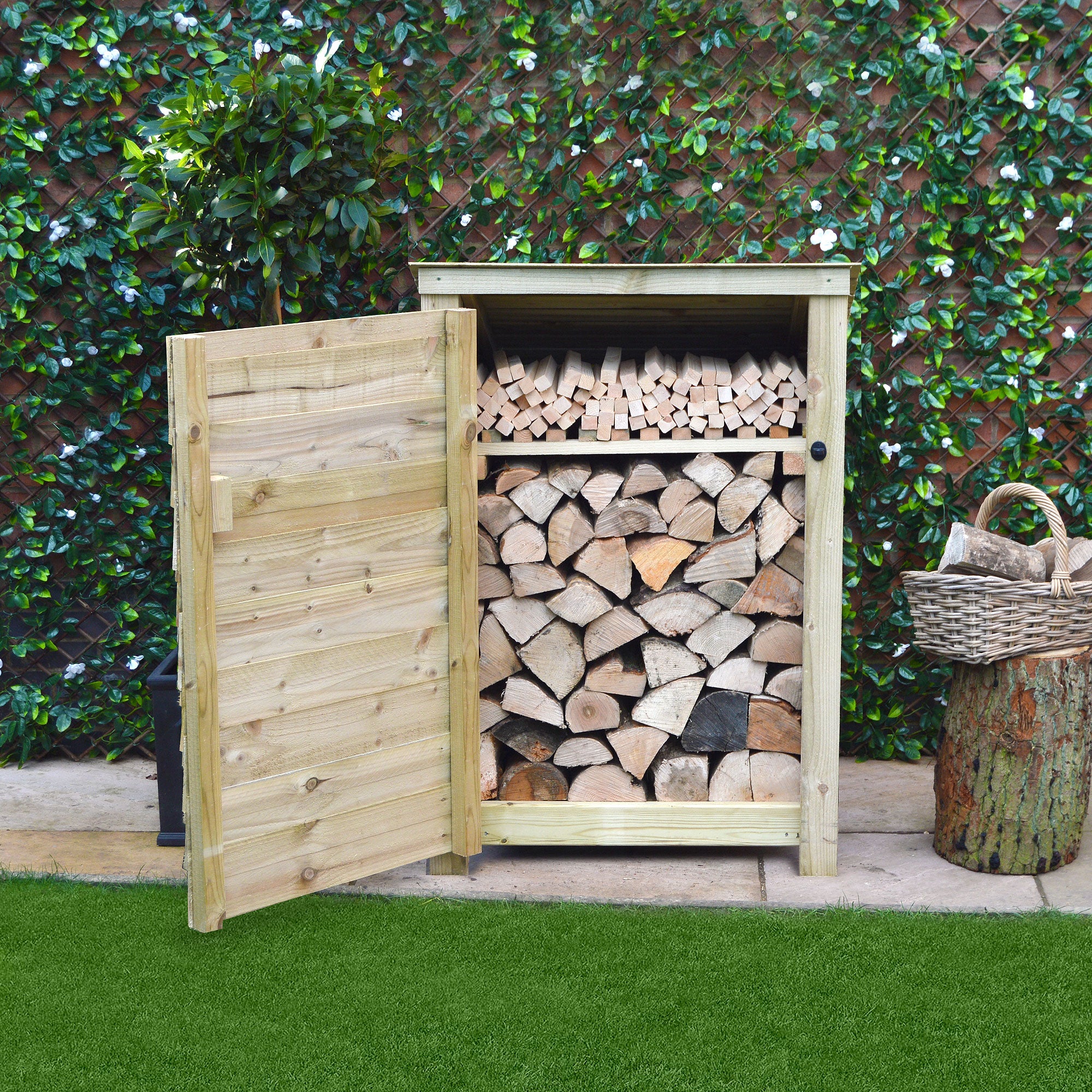 Burley Log Store - Light Green - Solid Panels - 3ft Wide x 4ft Tall