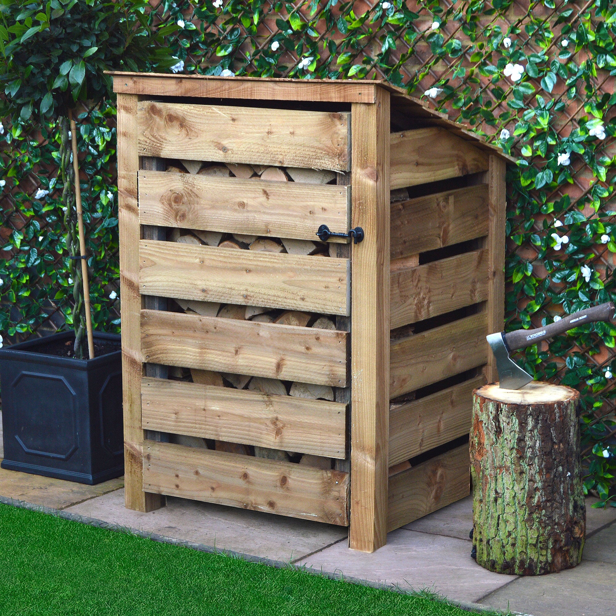 Burley Log Store - Rustic Brown - Slatted Panels - 3ft Wide x 4ft Tall