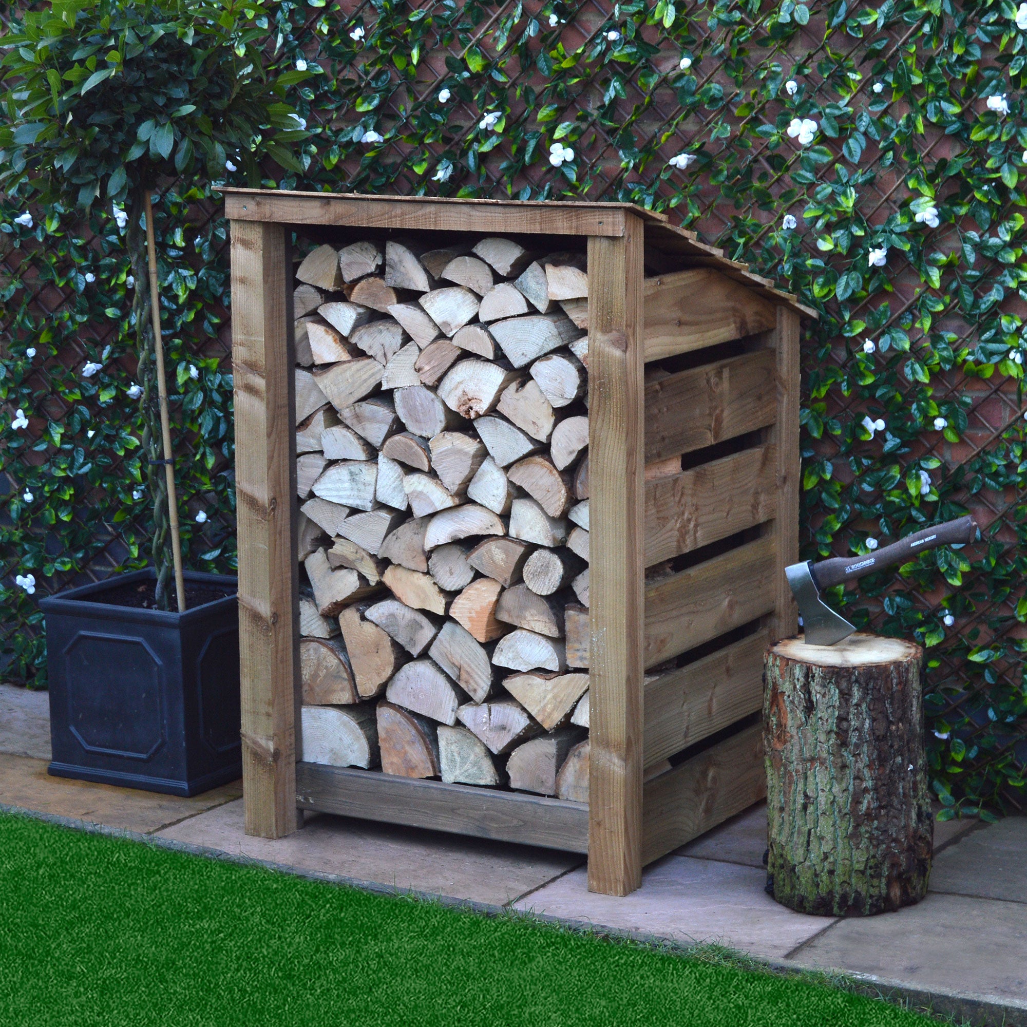 Burley Log Store - Rustic Brown - Slatted Panels - 3ft Wide x 4ft Tall