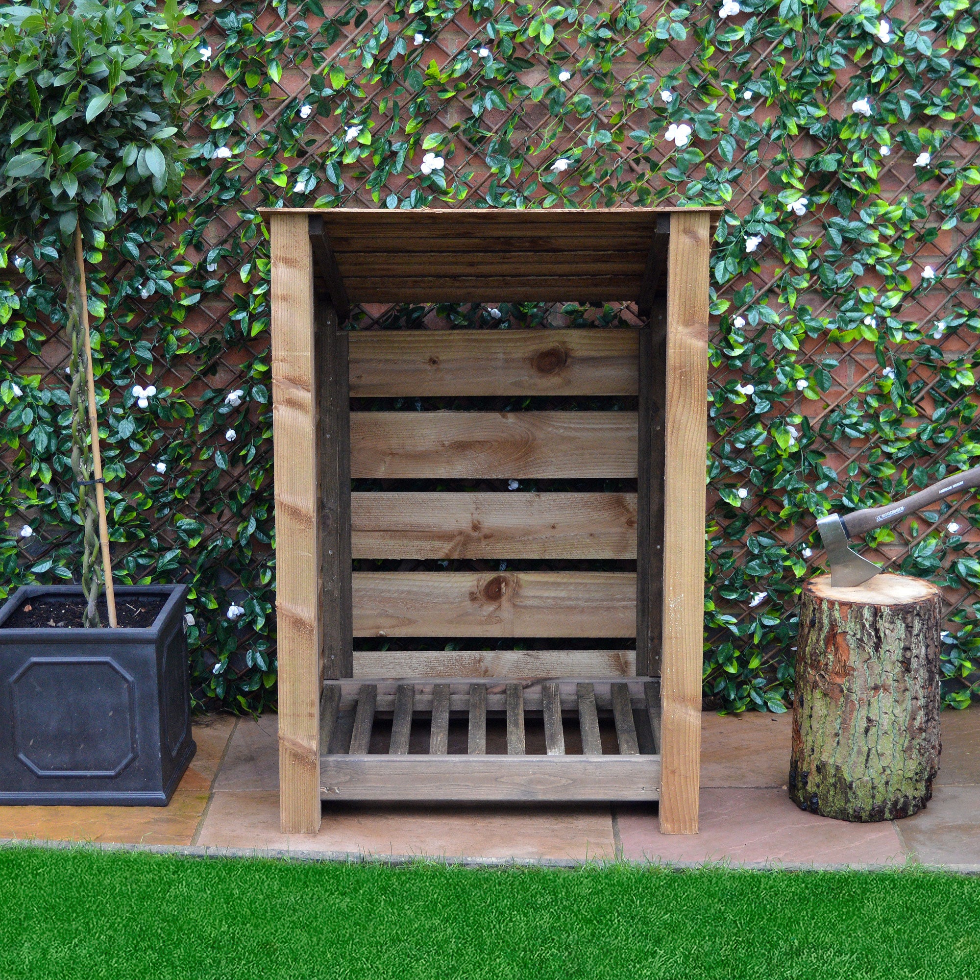 Burley Log Store - Rustic Brown - Slatted Panels - 3ft Wide x 4ft Tall
