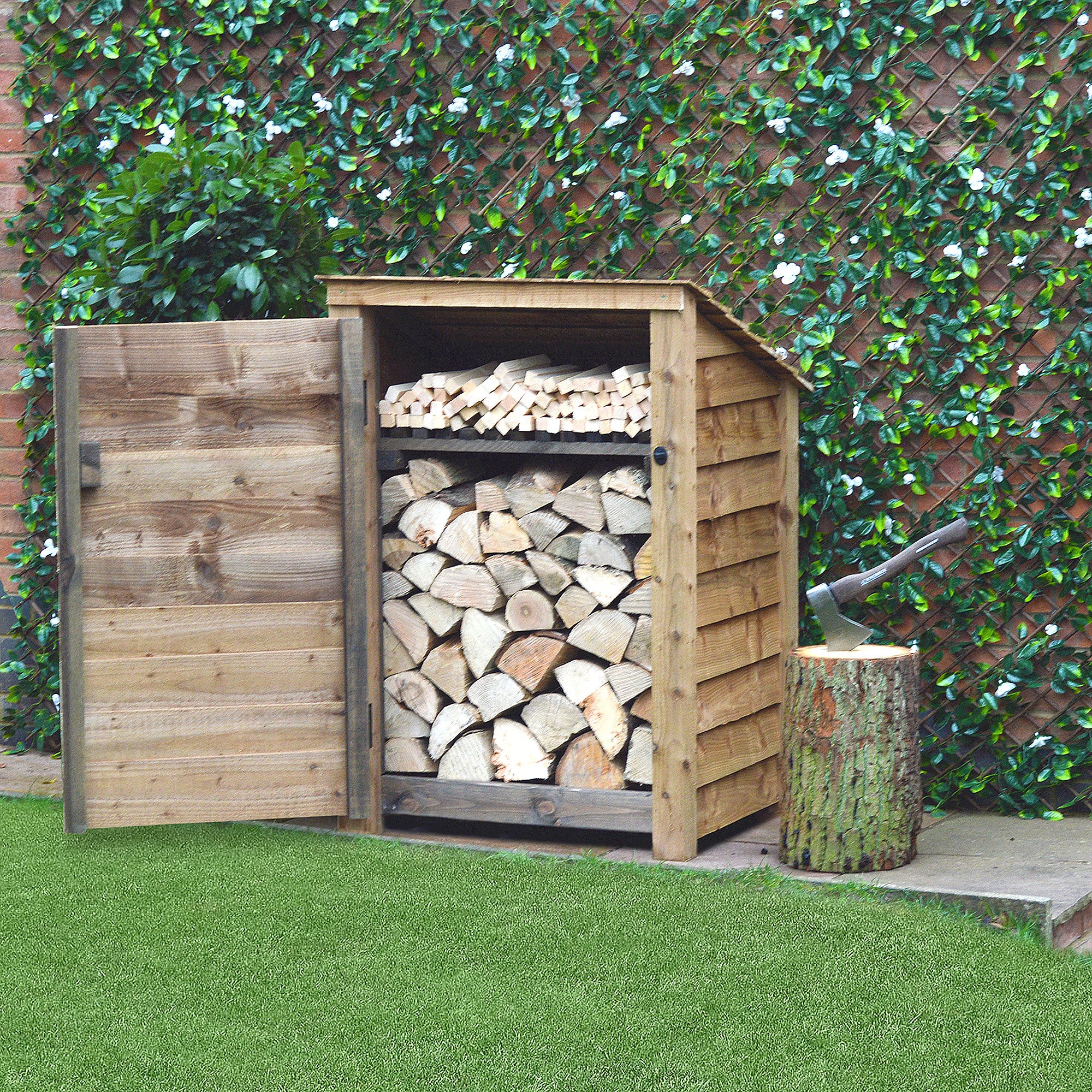 Burley Log Store - Rustic Brown - Solid Panels - 3ft Wide x 4ft Tall