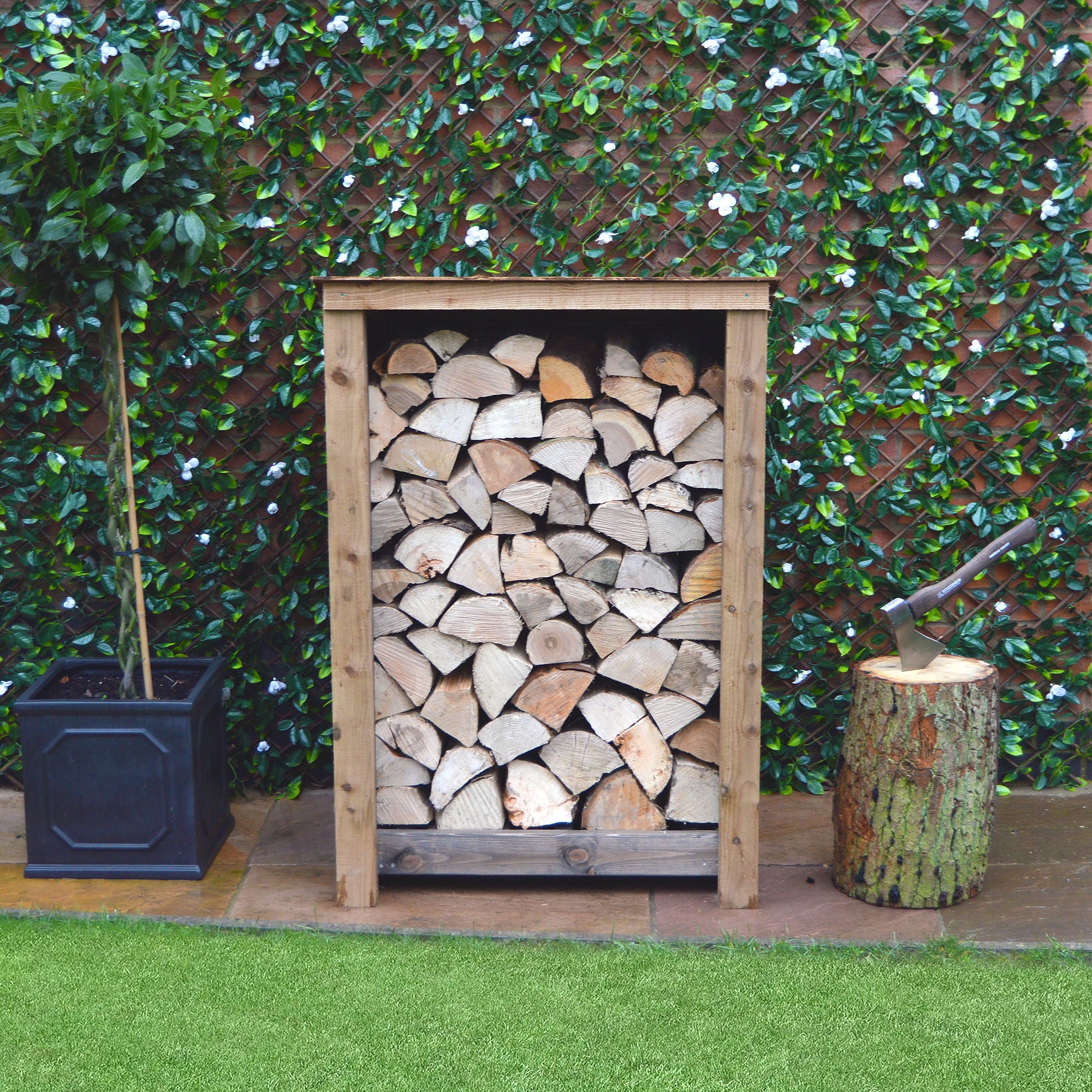 Burley Log Store - Rustic Brown - Solid Panels - 3ft Wide x 4ft Tall