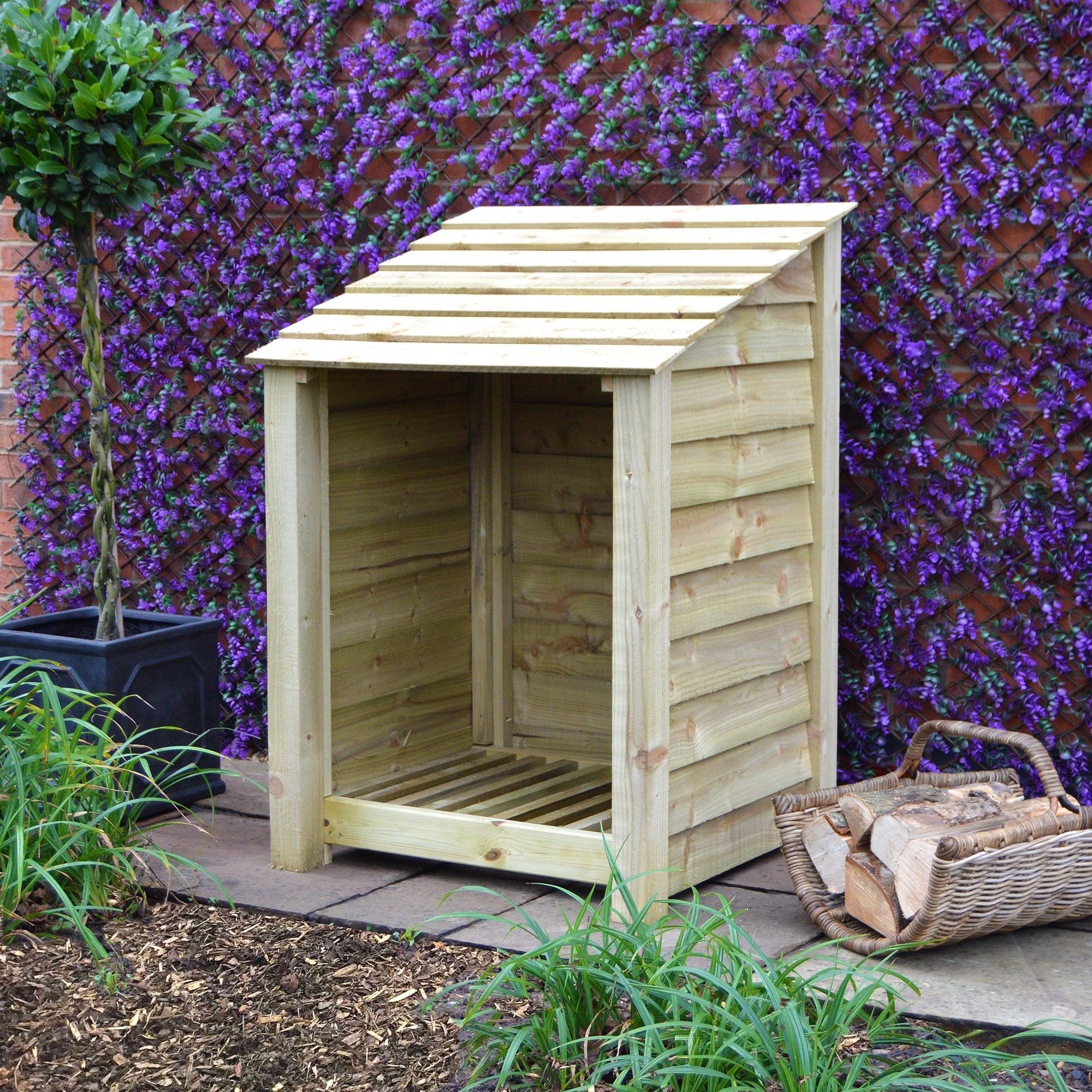 Burley Log Store - Light Green - Solid Panels - 3ft Wide x 4ft Tall