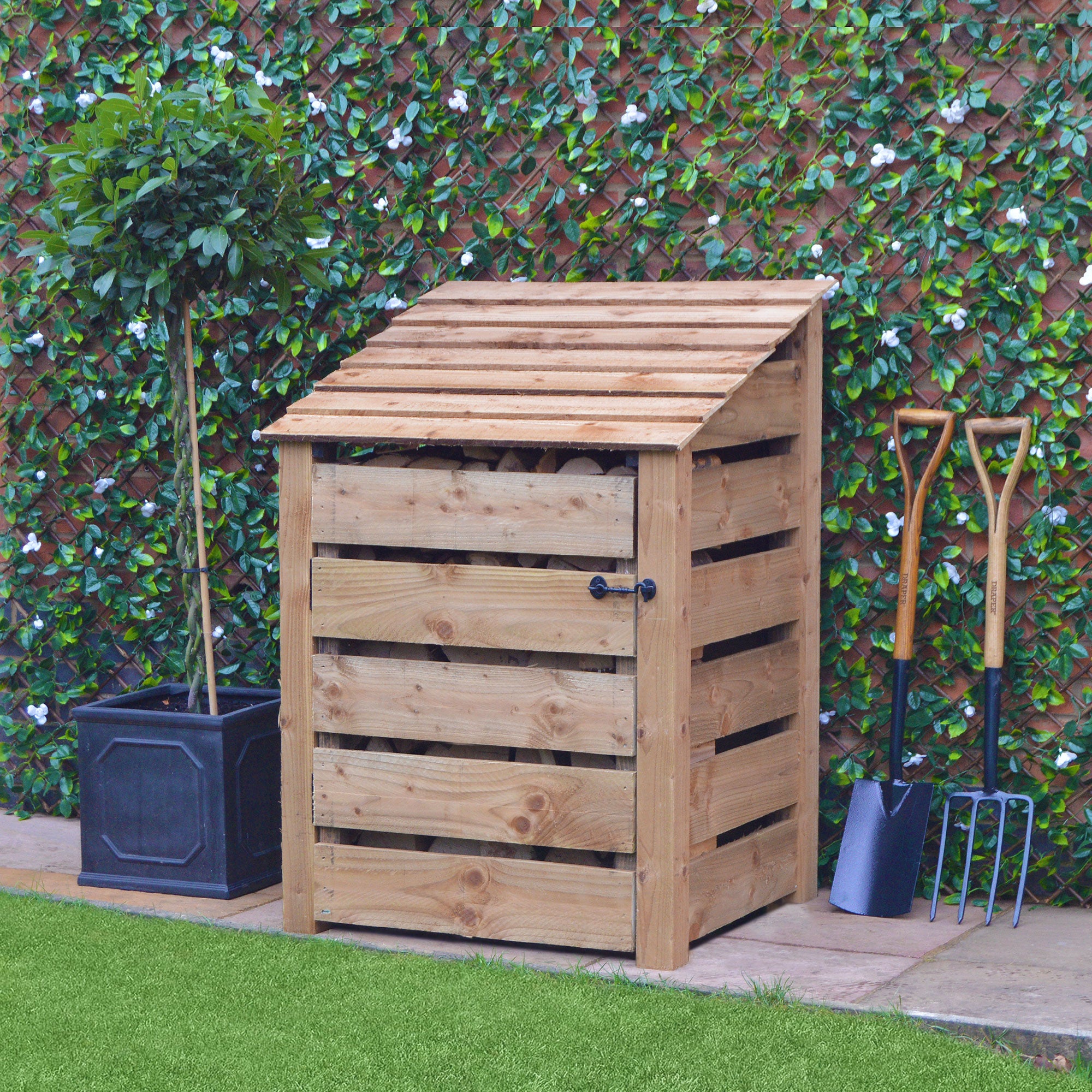 Burley Log Store - Rustic Brown - Slatted Panels - 3ft Wide x 4ft Tall