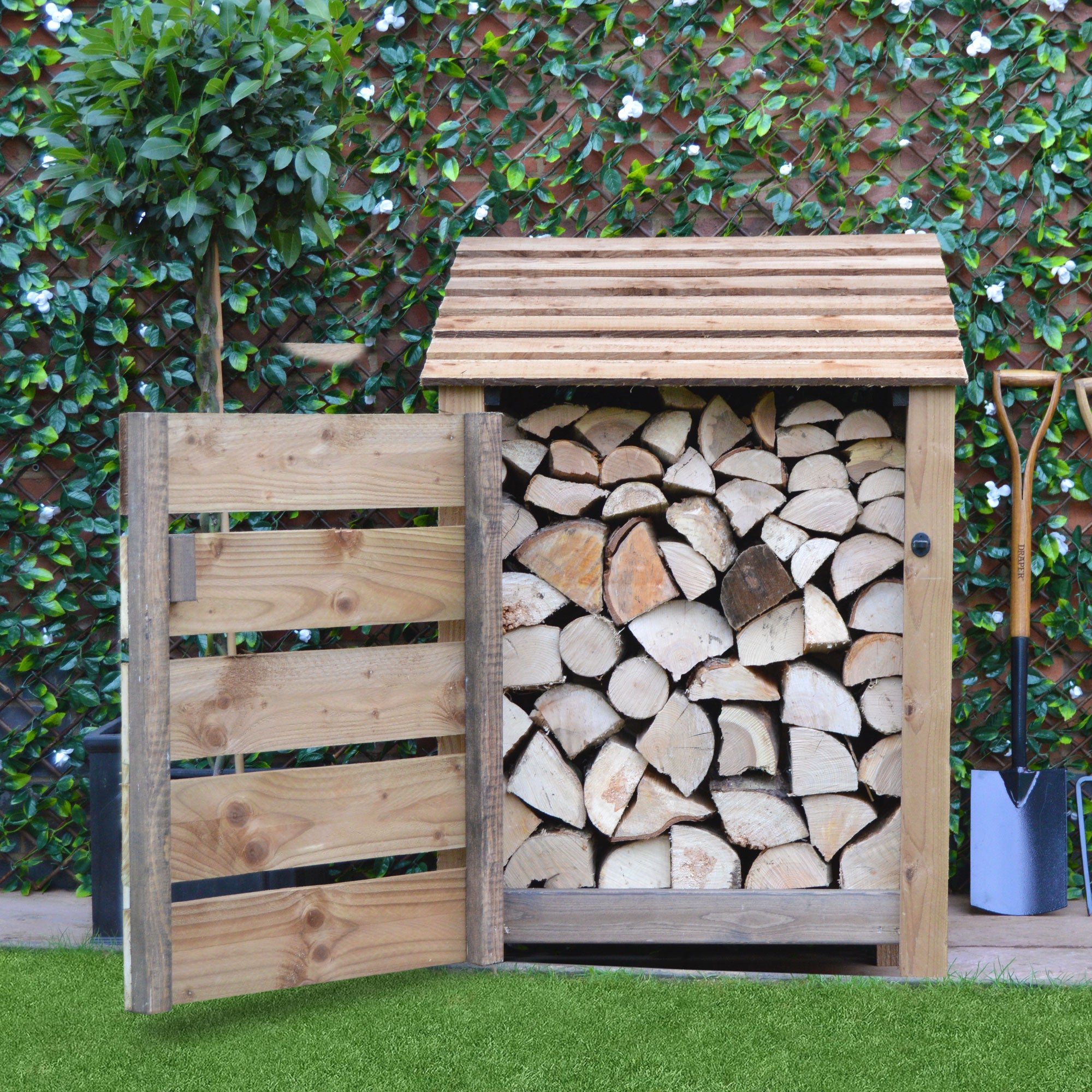 Burley Log Store - Rustic Brown - Slatted Panels - 3ft Wide x 4ft Tall