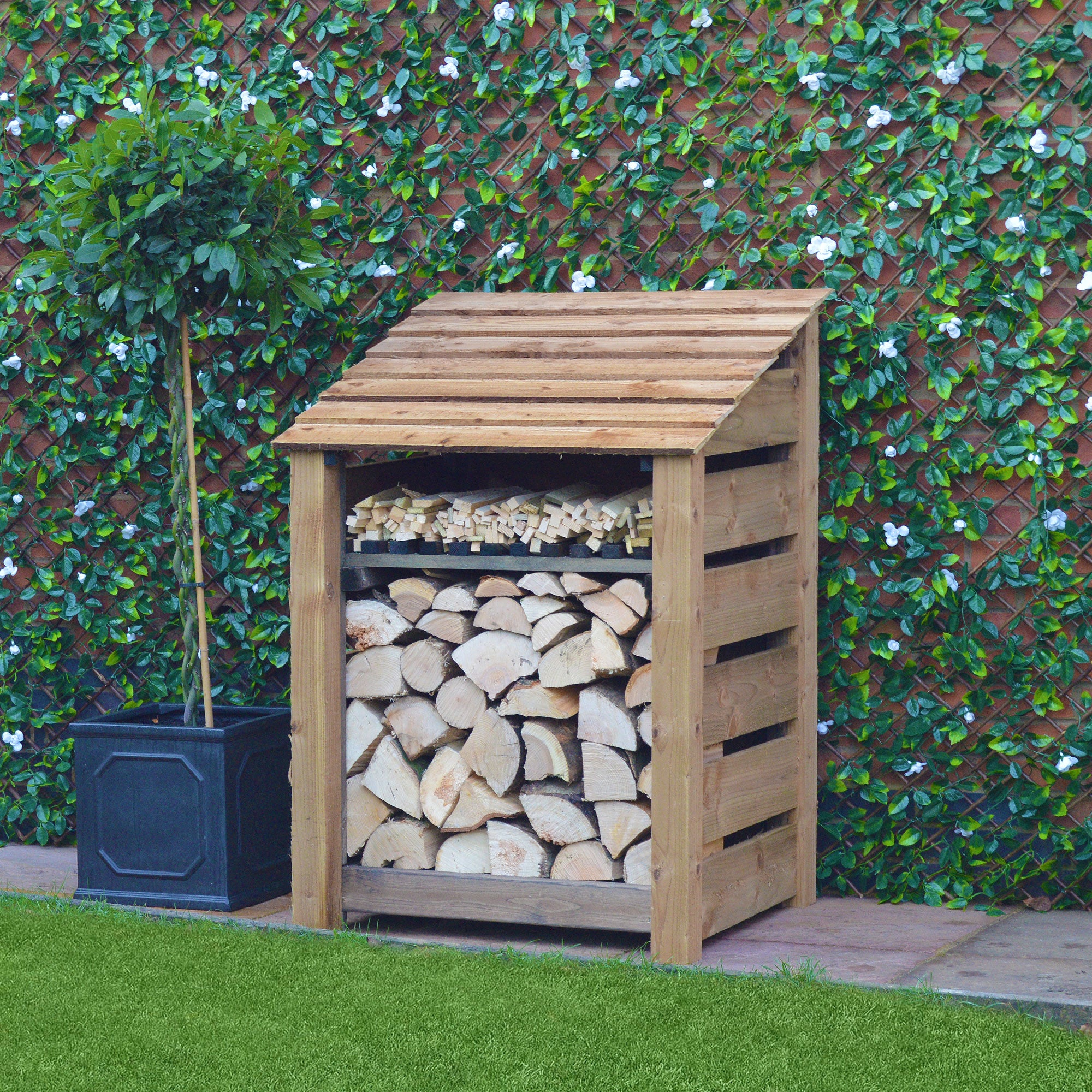 Burley Log Store - Rustic Brown - Slatted Panels - 3ft Wide x 4ft Tall