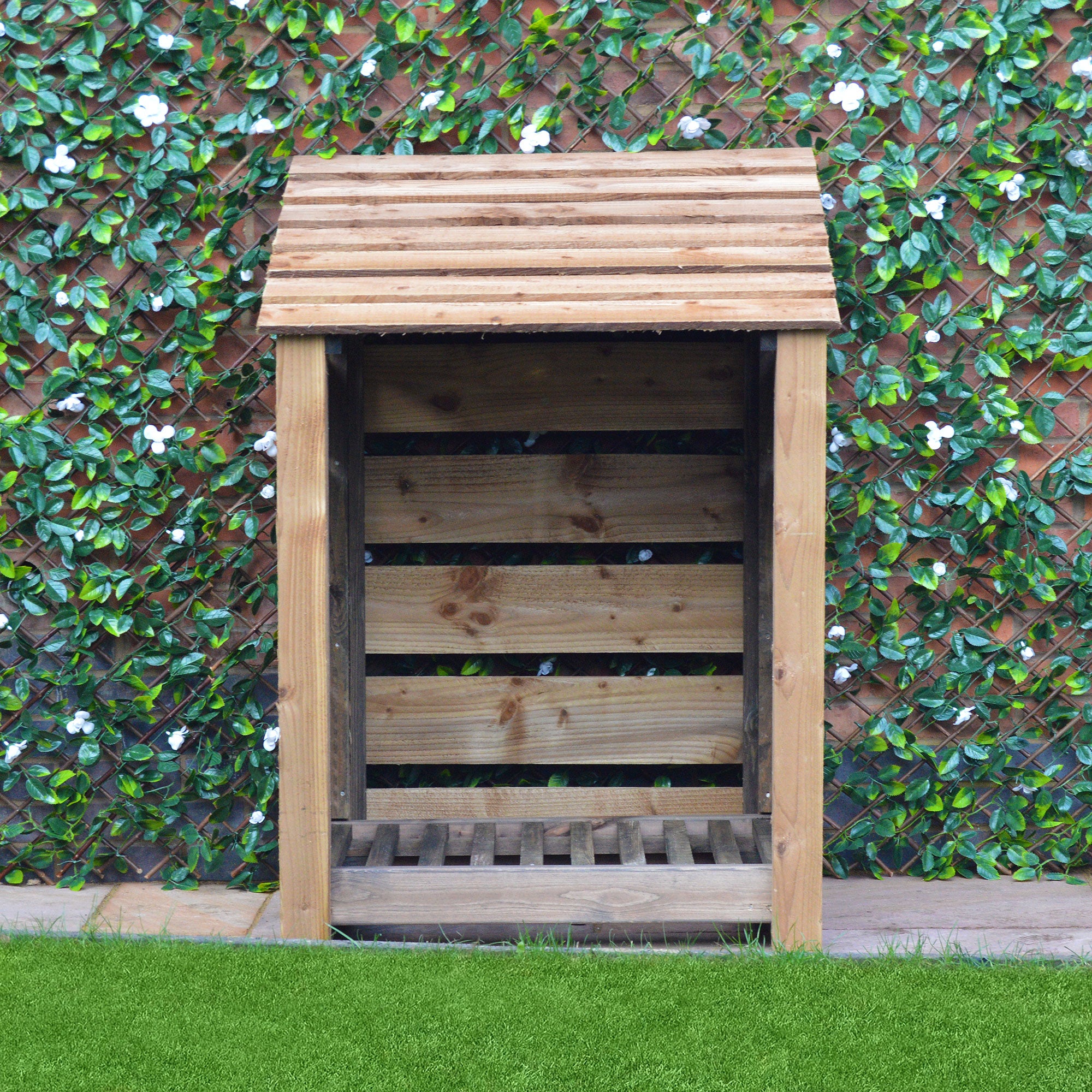 Burley Log Store - Rustic Brown - Slatted Panels - 3ft Wide x 4ft Tall