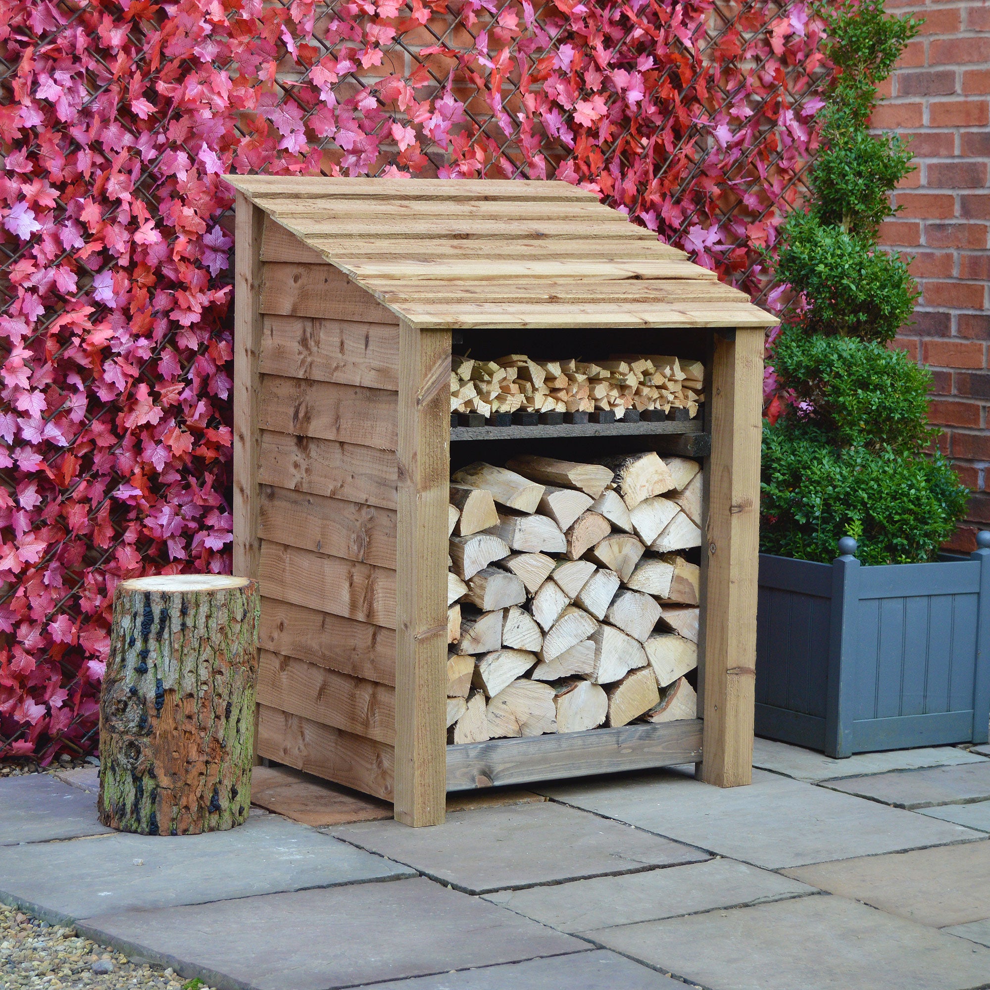 Burley Log Store - Rustic Brown - Solid Panels - 3ft Wide x 4ft Tall