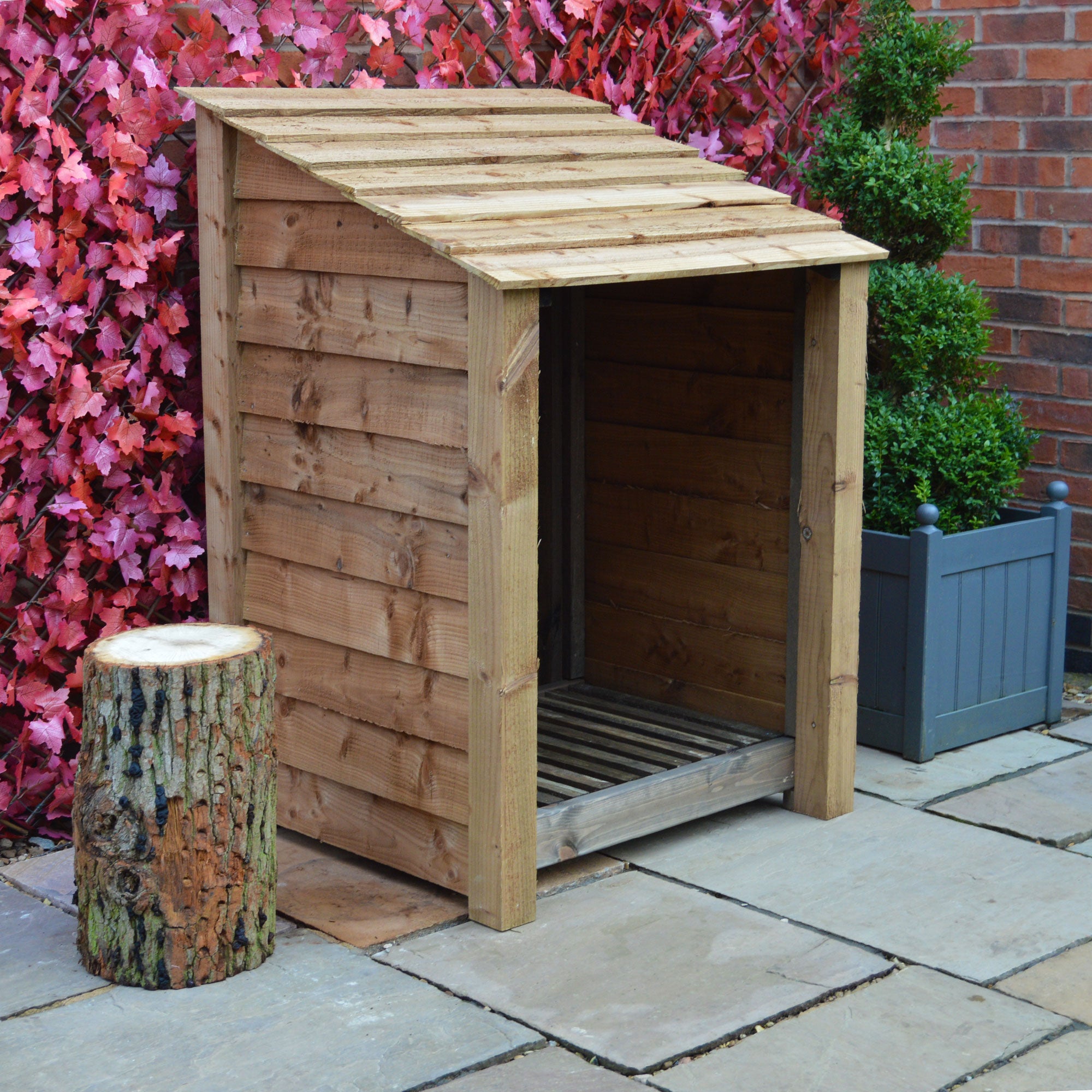 Burley Log Store - Rustic Brown - Solid Panels - 3ft Wide x 4ft Tall