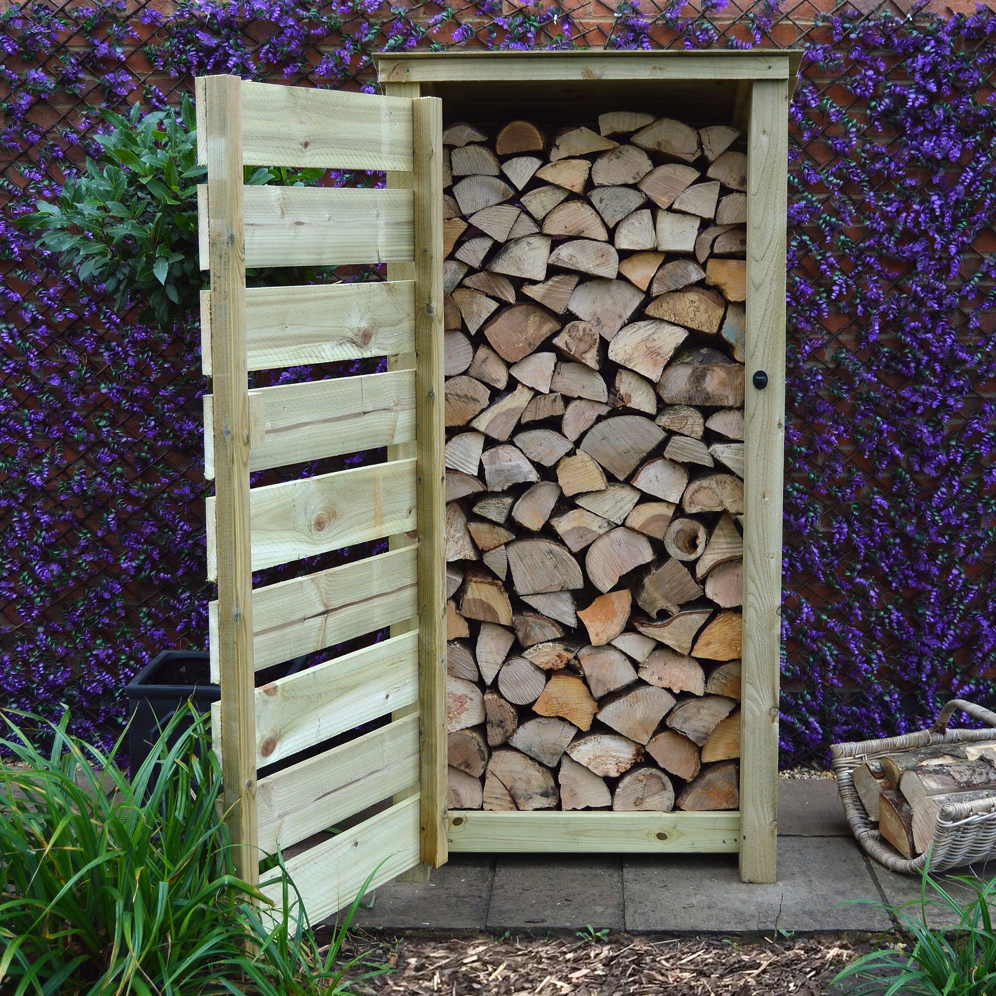Burley Log Store - Light Green - Slatted Panels - 3ft Wide x 6ft Tall