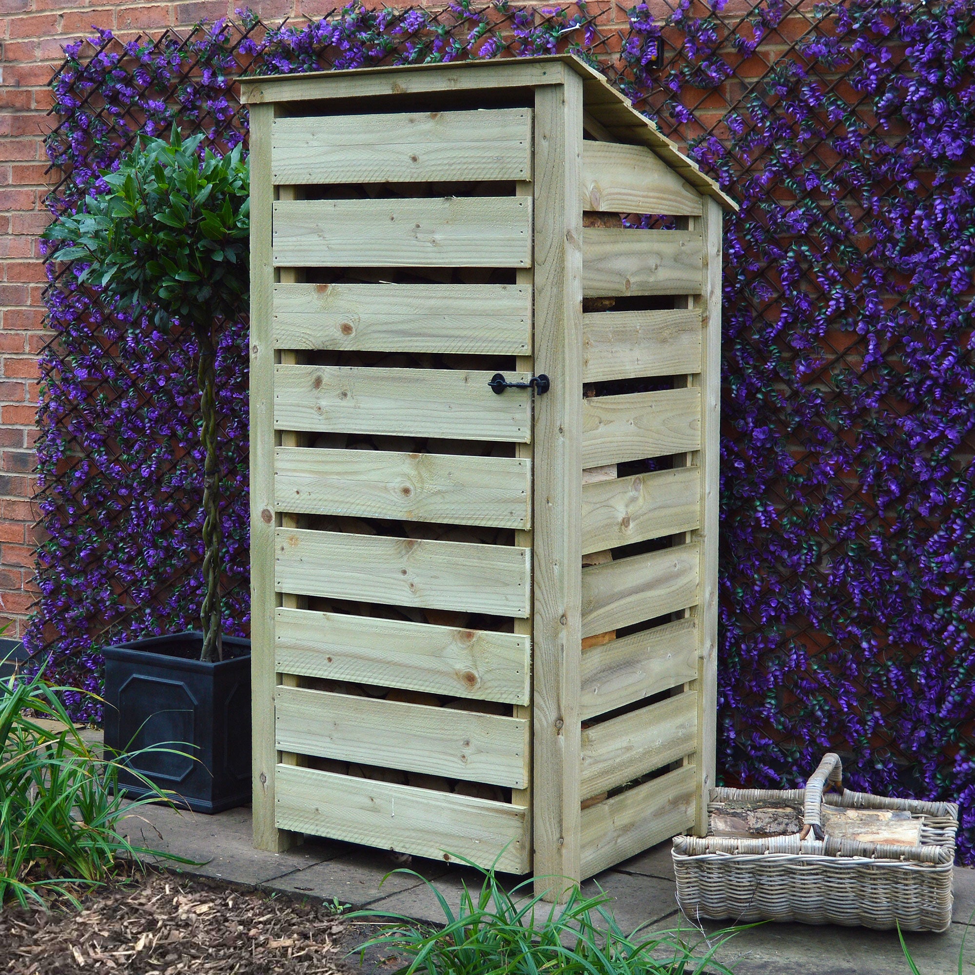 Burley Log Store - Light Green - Slatted Panels - 3ft Wide x 6ft Tall