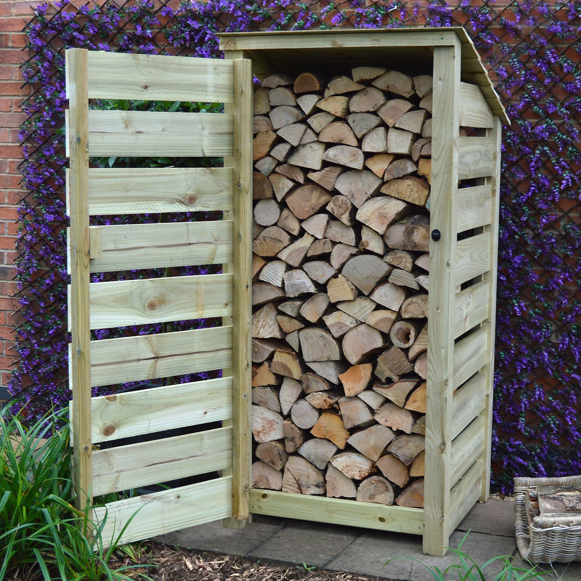 Burley Log Store - Light Green - Slatted Panels - 3ft Wide x 6ft Tall