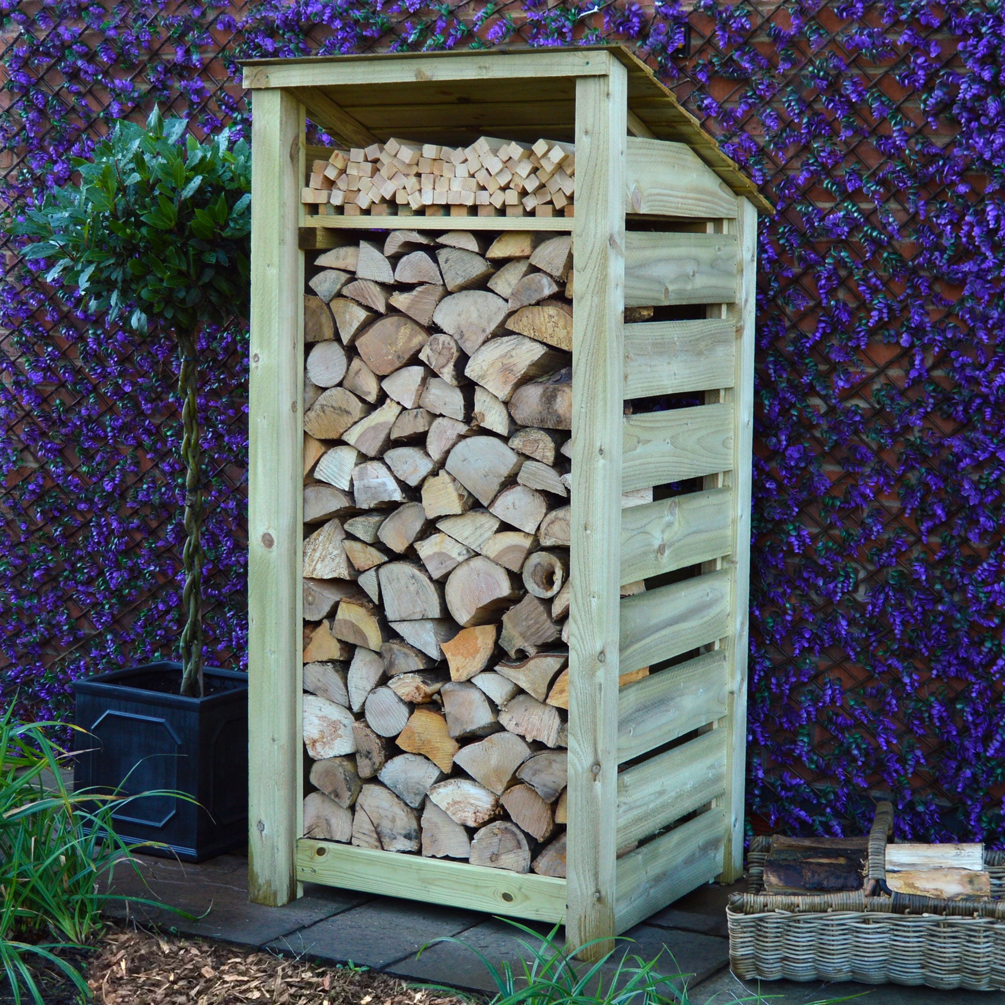 Burley Log Store - Light Green - Slatted Panels - 3ft Wide x 6ft Tall
