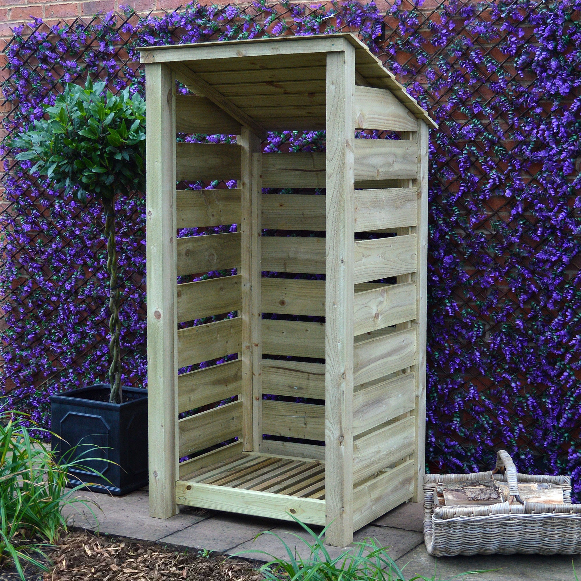 Burley Log Store - Light Green - Slatted Panels - 3ft Wide x 6ft Tall