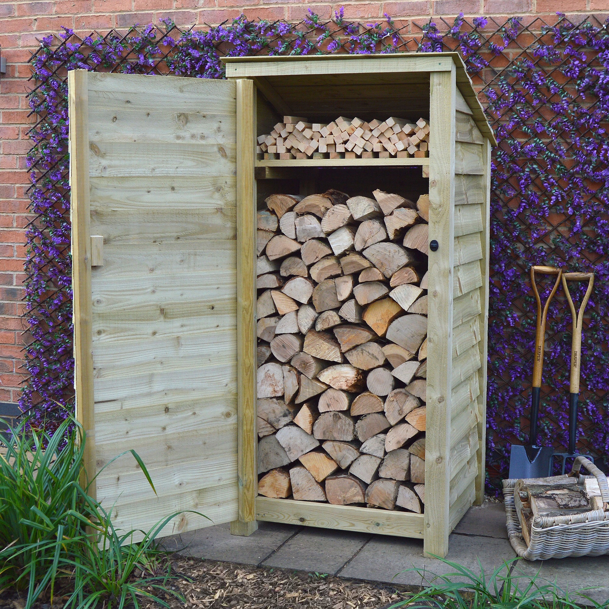 Burley Log Store - Light Green - Solid Panels - 3ft Wide x 6ft Tall