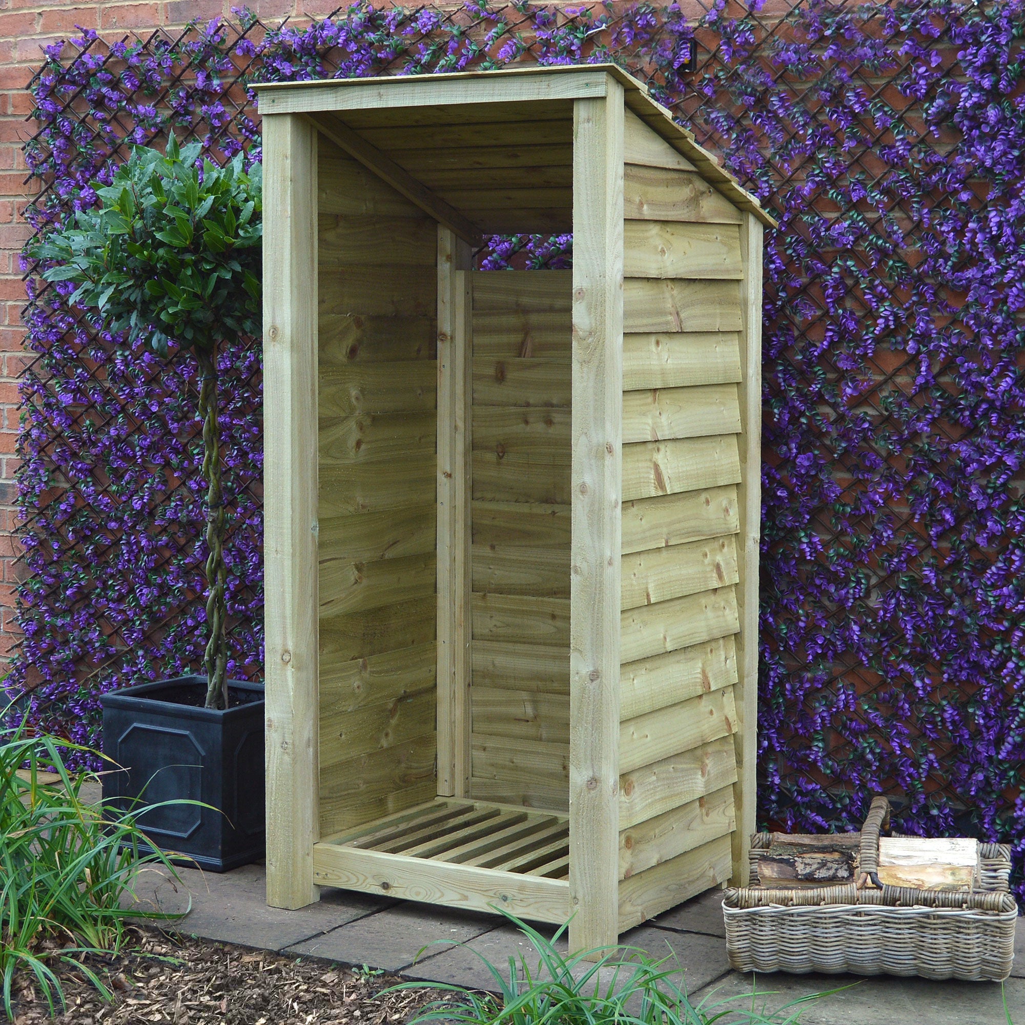 Burley Log Store - Light Green - Solid Panels - 3ft Wide x 6ft Tall