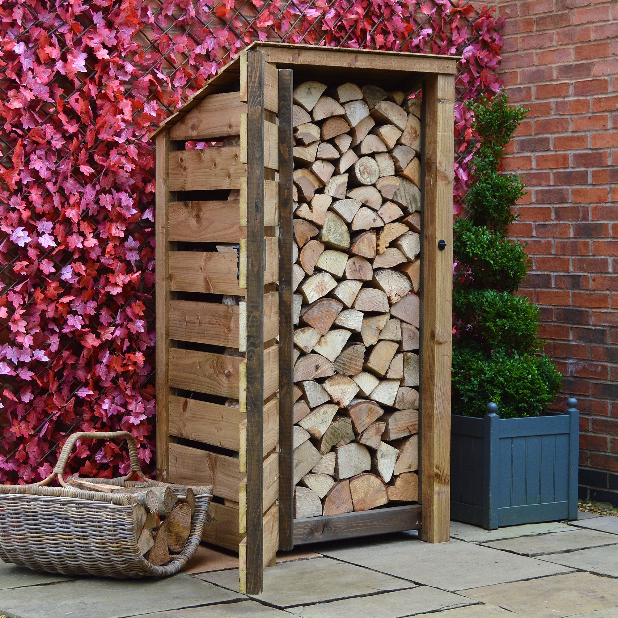 Burley Log Store - Rustic Brown - Slatted Panels - 3ft Wide x 6ft Tall