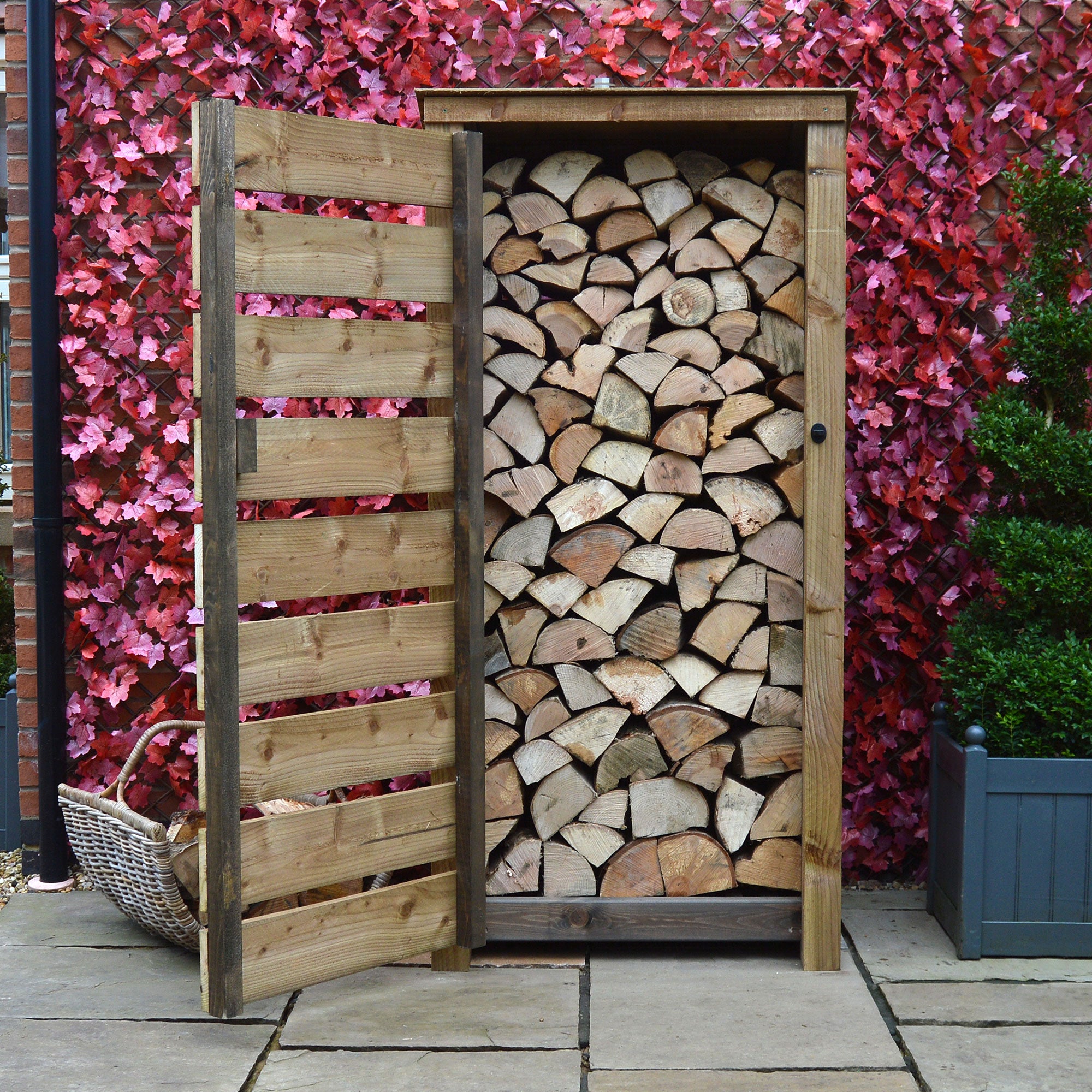 Burley Log Store - Rustic Brown - Slatted Panels - 3ft Wide x 6ft Tall