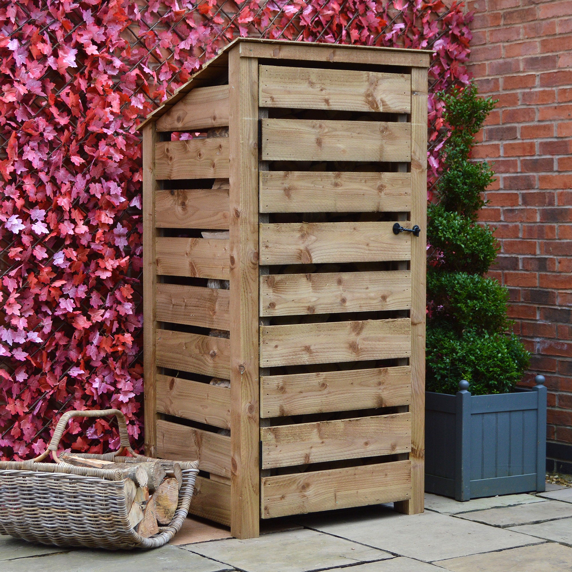 Burley Log Store - Rustic Brown - Slatted Panels - 3ft Wide x 6ft Tall