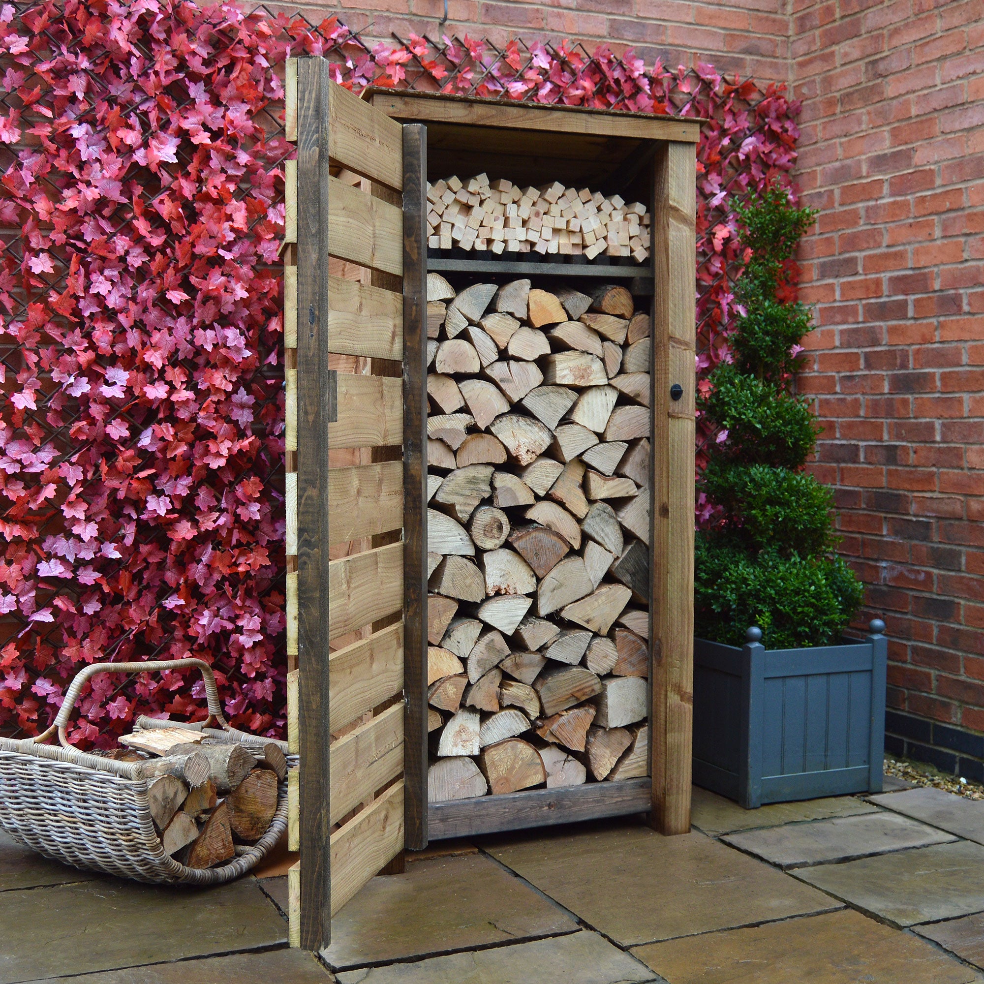 Burley Log Store - Rustic Brown - Slatted Panels - 3ft Wide x 6ft Tall